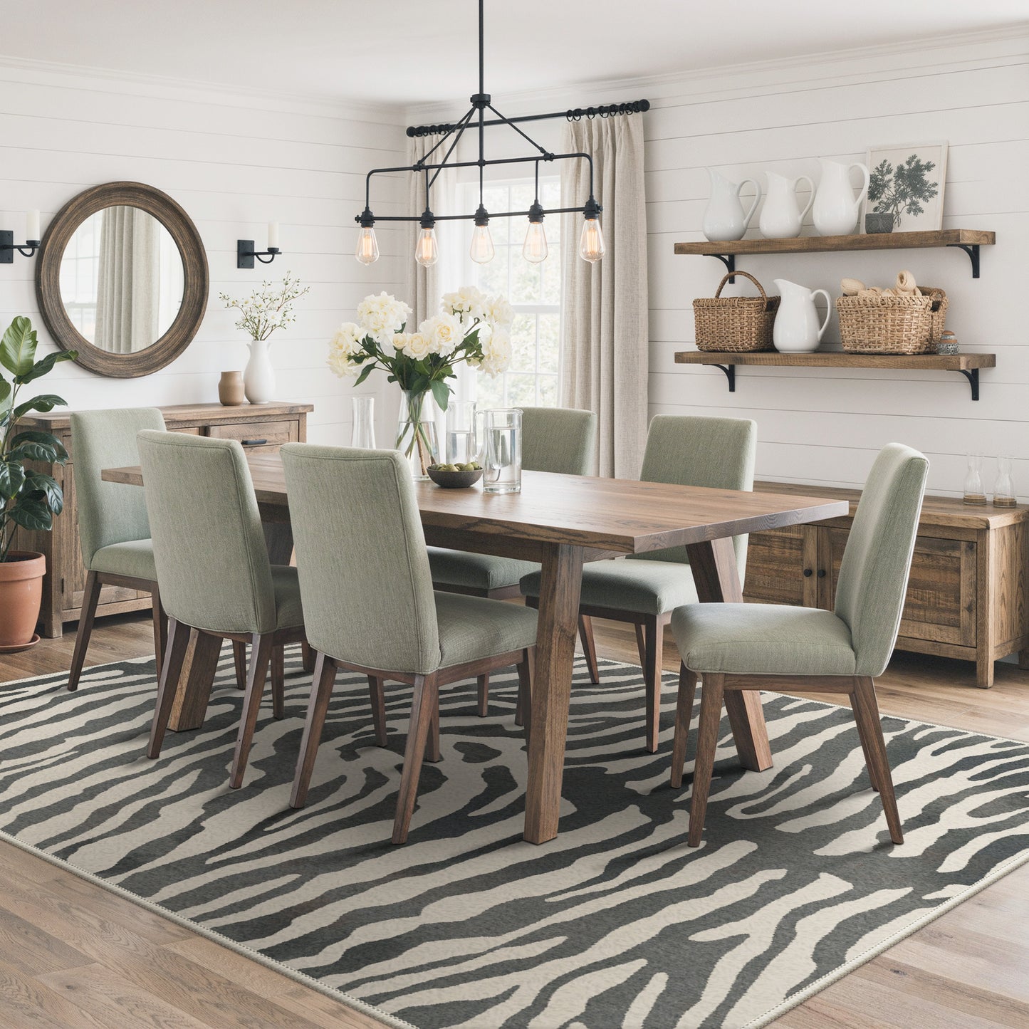 KUETH 5x7 Zebra Area Rugs Machine Washable Rugs for Living Room, Non Slip Flat Pile Rug with Rubber Backing, Modern Rug for Entryway Bedroom Dining Room Home Office