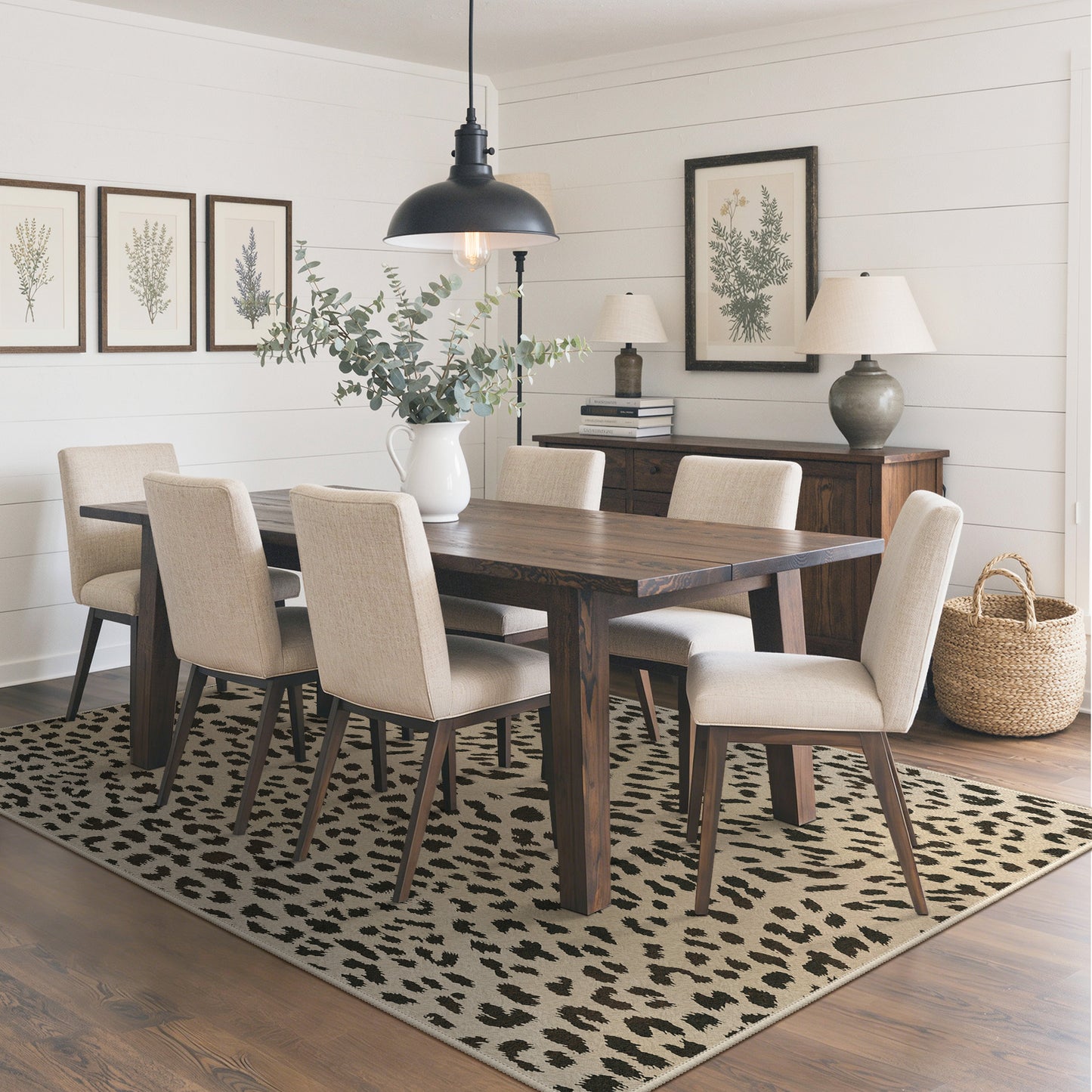 KUETH 5x7 Leopard Area Rugs Machine Washable Rugs for Living Room, Non Slip Flat Pile Rug with Rubber Backing, Modern Rug for Entryway Bedroom Dining Room Home Office
