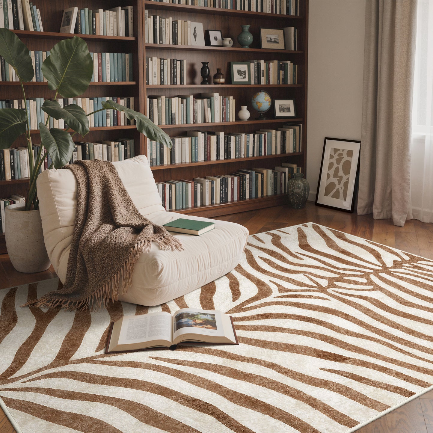 KUETH 8x10 Zebra Area Rugs Machine Washable Rugs for Living Room, Non Slip Flat Pile Rug with Rubber Backing, Modern Rug for Entryway Bedroom Dining Room Home Office