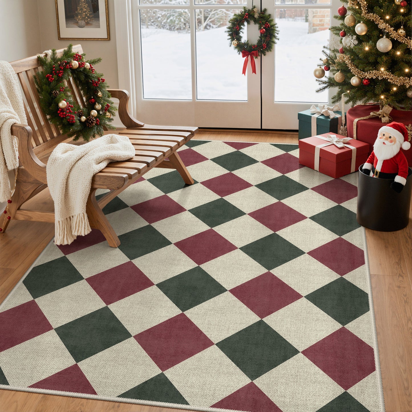 KUETH 8X10 Large Indoor Christmas Area Rug, Christmas Rugs for Living Room,Machine Washable Rug, Ultra-thin Printed, Non-Slip Rug, Bedroom, Kitchen, Dinning Room