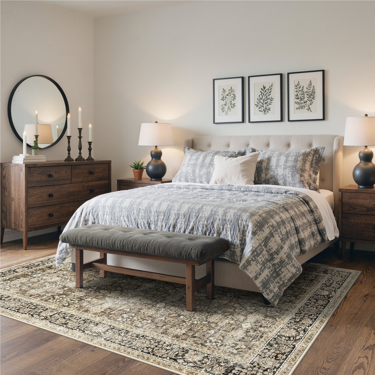 KUETH Modern 8x10 Area Rugs for Living Room, Non Slip Machine Washable Retro Rugs, Low Pile Chenille Print Rug for Bedroom, Dining Room, Home Office