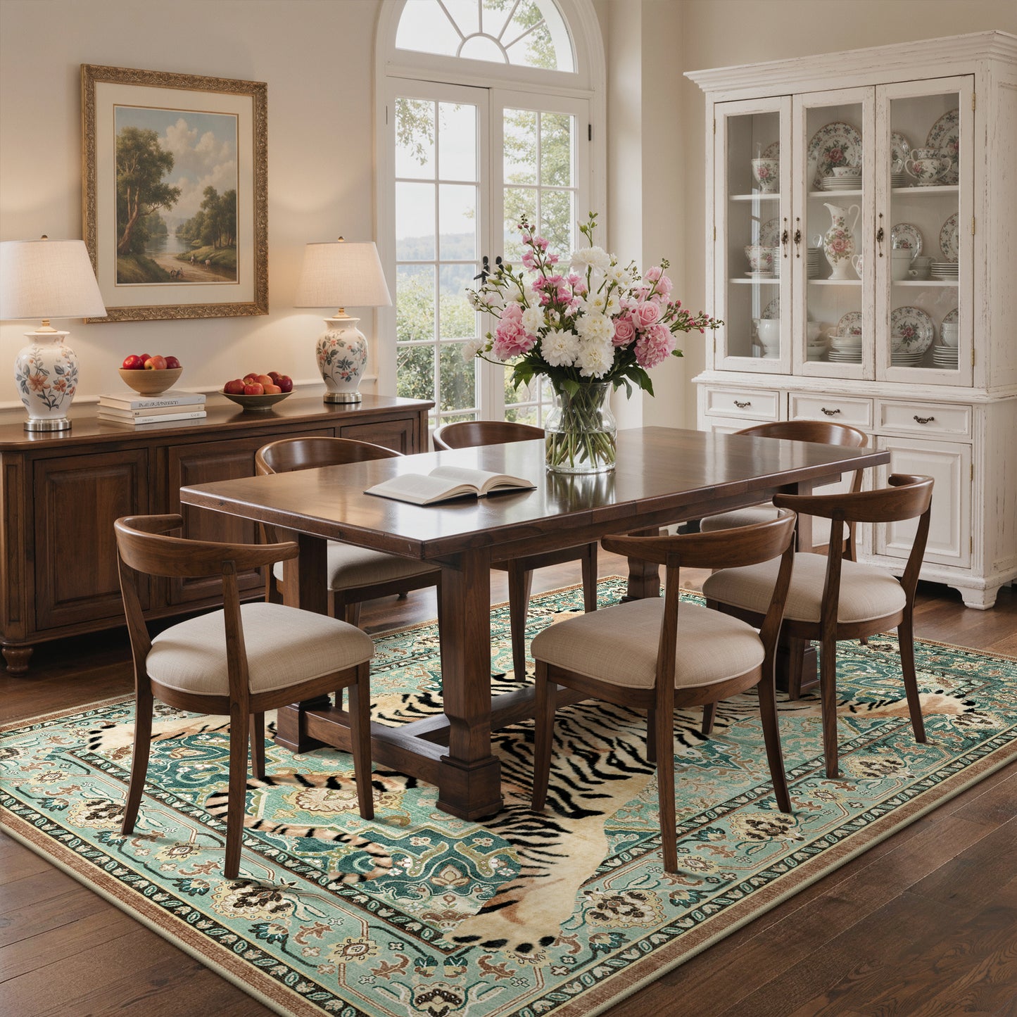 KUETH 5'x7' Tiger Area Rugs for Living Room, Non Slip Machine Washable Vintage Boho Rug, Low Pile Print Rug for Bedroom Dining Room Home Office