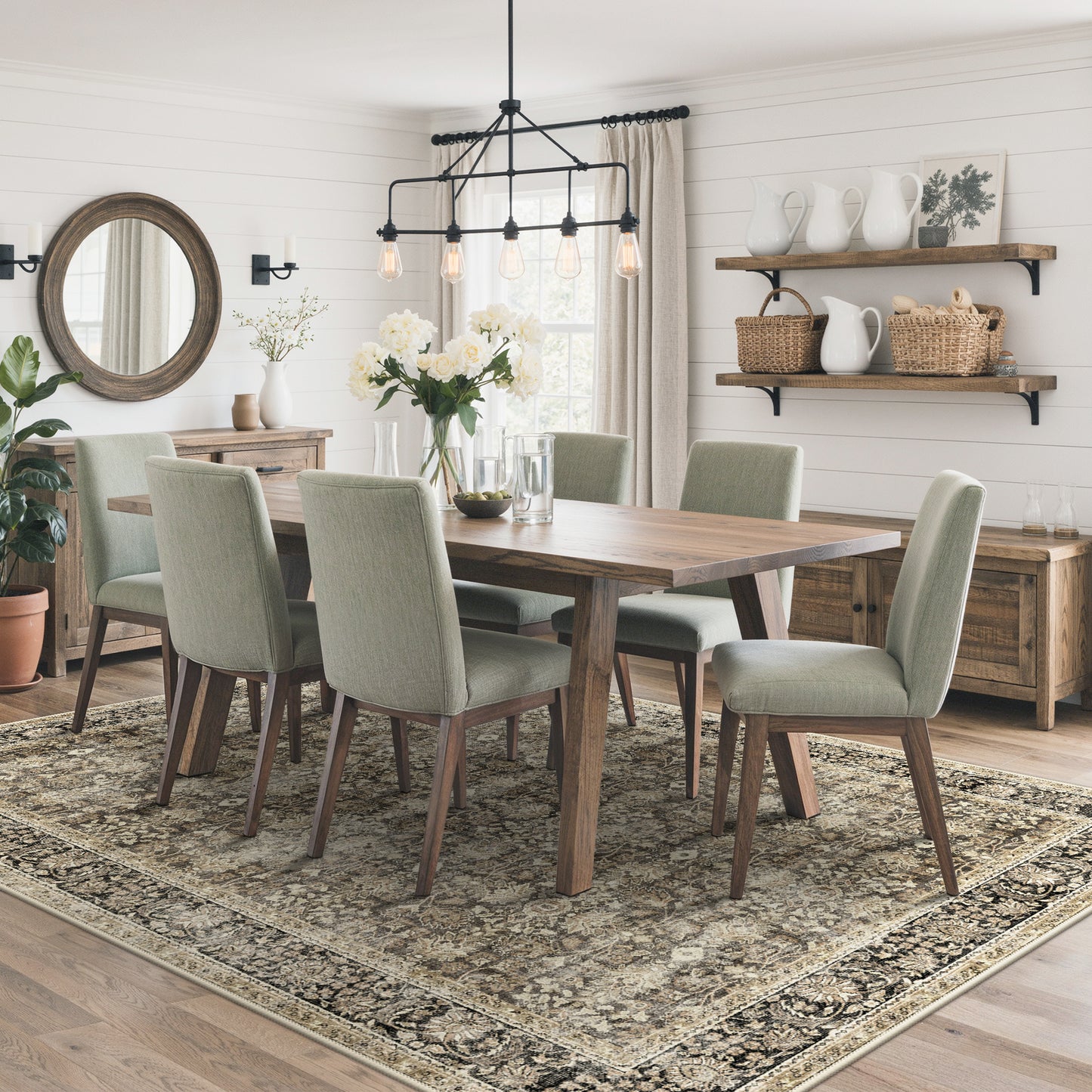 KUETH Modern 8x10 Area Rugs for Living Room, Non Slip Machine Washable Retro Rugs, Low Pile Chenille Print Rug for Bedroom, Dining Room, Home Office
