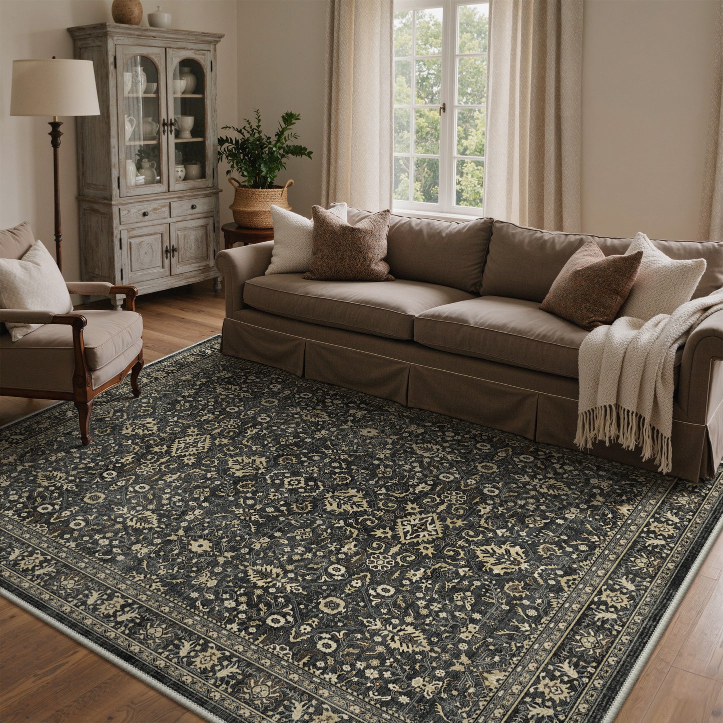 KUETH Modern 8x10 Area Rugs for Living Room, Non Slip Machine Washable Retro Rugs, Low Pile Chenille Print Rug for Bedroom, Dining Room, Home Office
