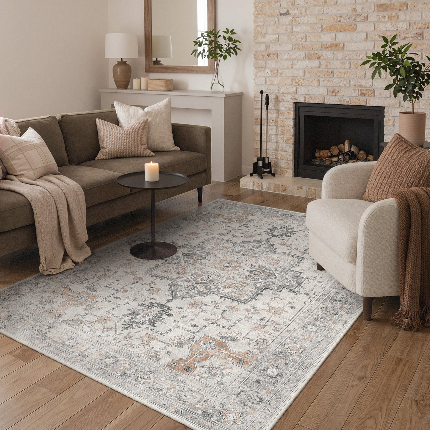 KUETH  Reversible Area Rug with Free Rug Pad, Machine Washable Rug, Dual Pattern Design Rug for Living Room, Bedroom, Entryway, Kitchen, Dining Room