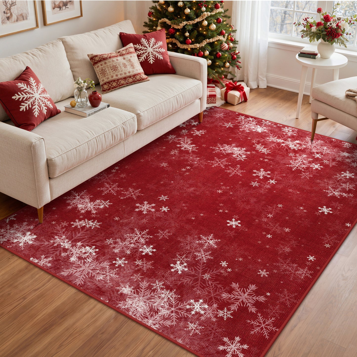KUETH 8X10 Area Rugs Christmas Rug, Machine Washable Rug, Area Rugs for Livingroom, Printed Christmas Decor,Ultra-thin Non Slip Rug, Low Pile for Bedroom, Kitchen, Dinning room