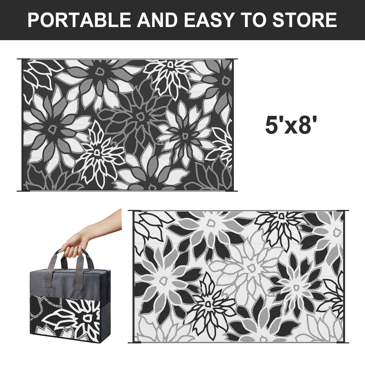 KUETH 5'x 8' Outdoor Waterproof Rug Plastic Mat Easy cleaning Durable Fashion Recyclable Material