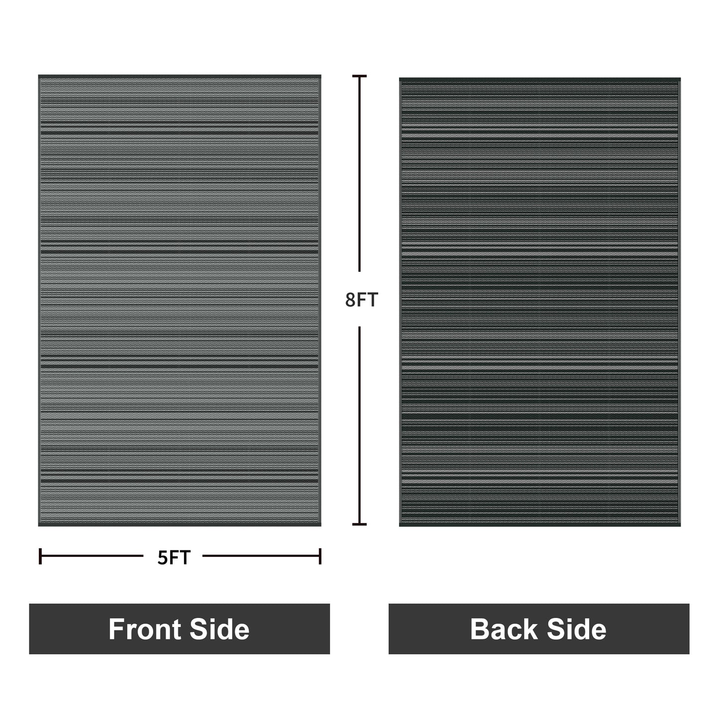 KUETH 5'x 8' Outdoor Waterproof Rug Camping Mat Patio Carpet,Black&Gray