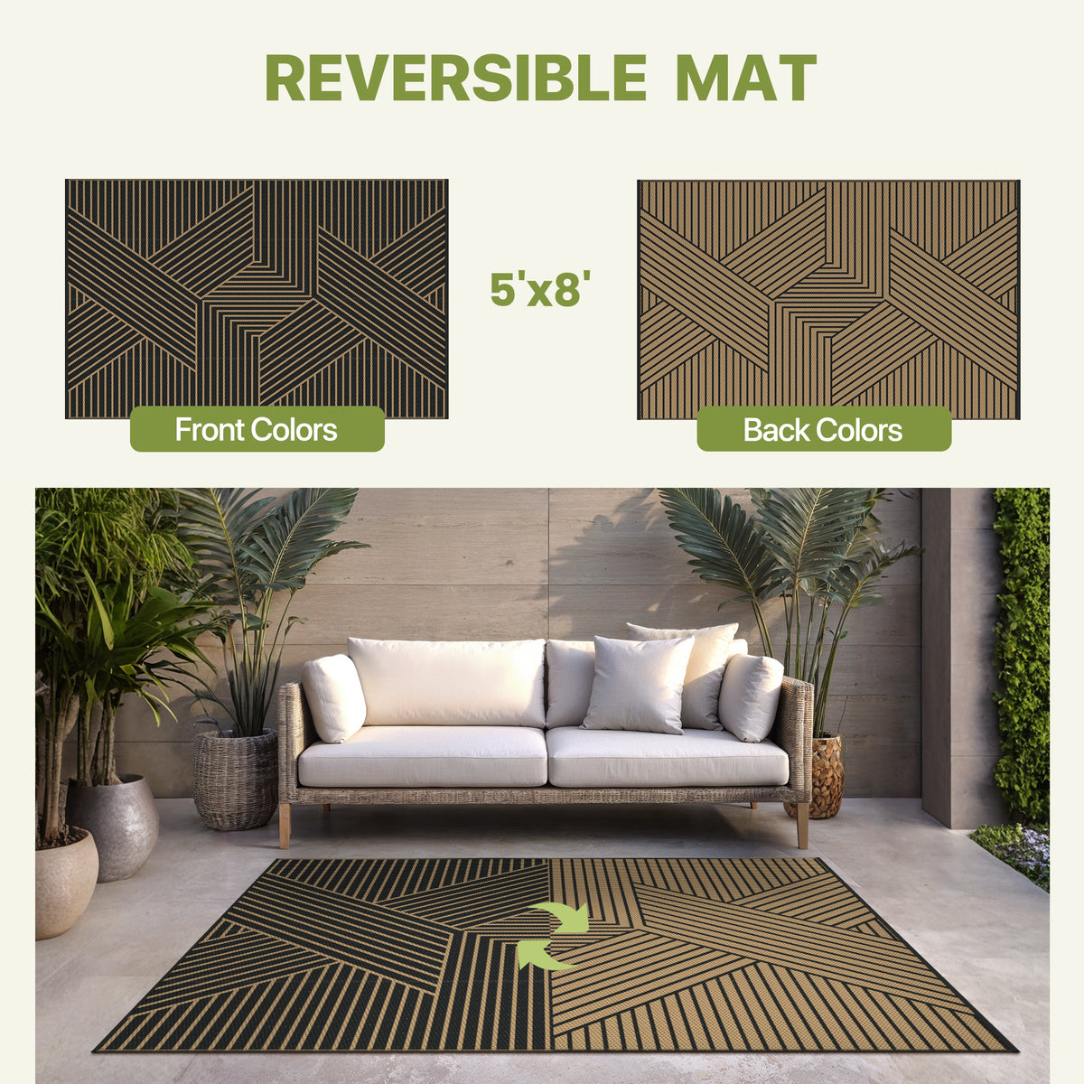 KUETH 5'x 8'Outdoor Plastic Rug Foldable Waterproof UV Resistant Outdoor Patio Geometric RV Deck Rug