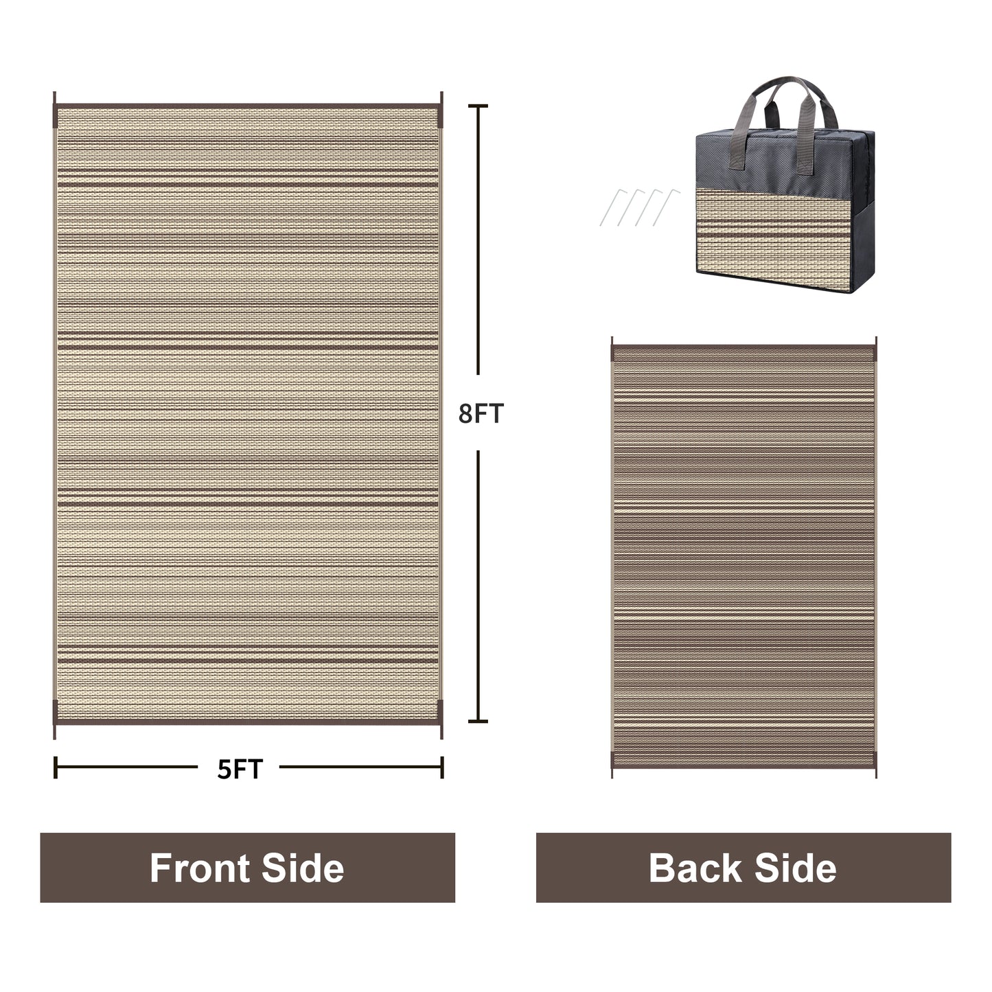 KUETH 5'x 8' Outdoor Waterproof Rug Camping Mat Patio Carpet,COFFEE&BEIGE