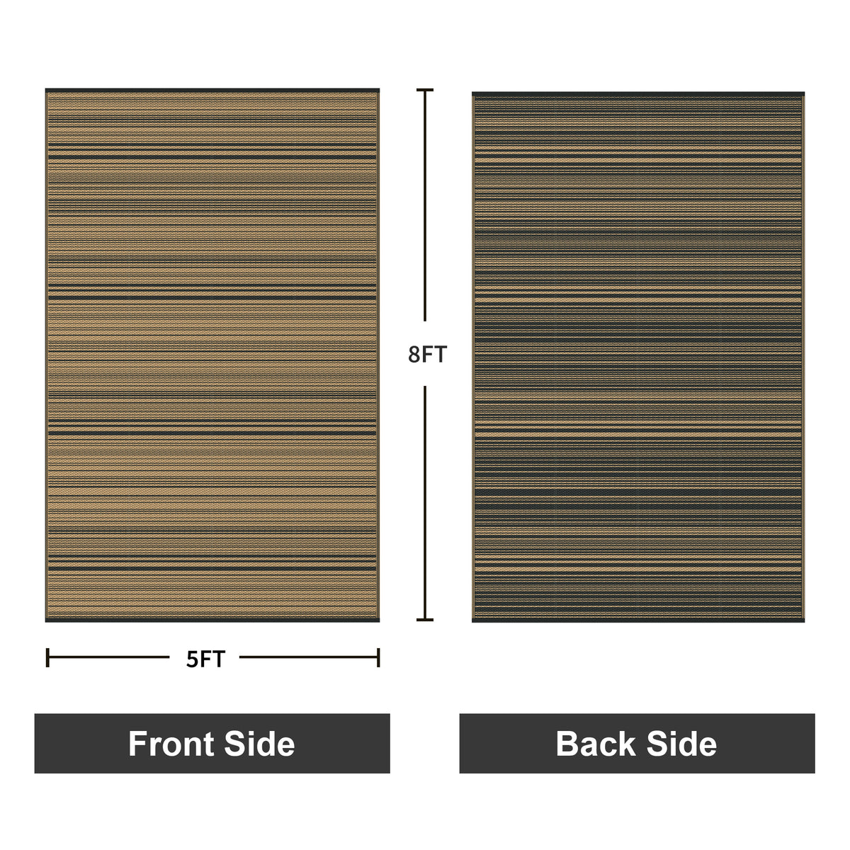 KUETH 5'x 8' Outdoor Waterproof Rug Camping Mat Patio Carpet,Black&Brown