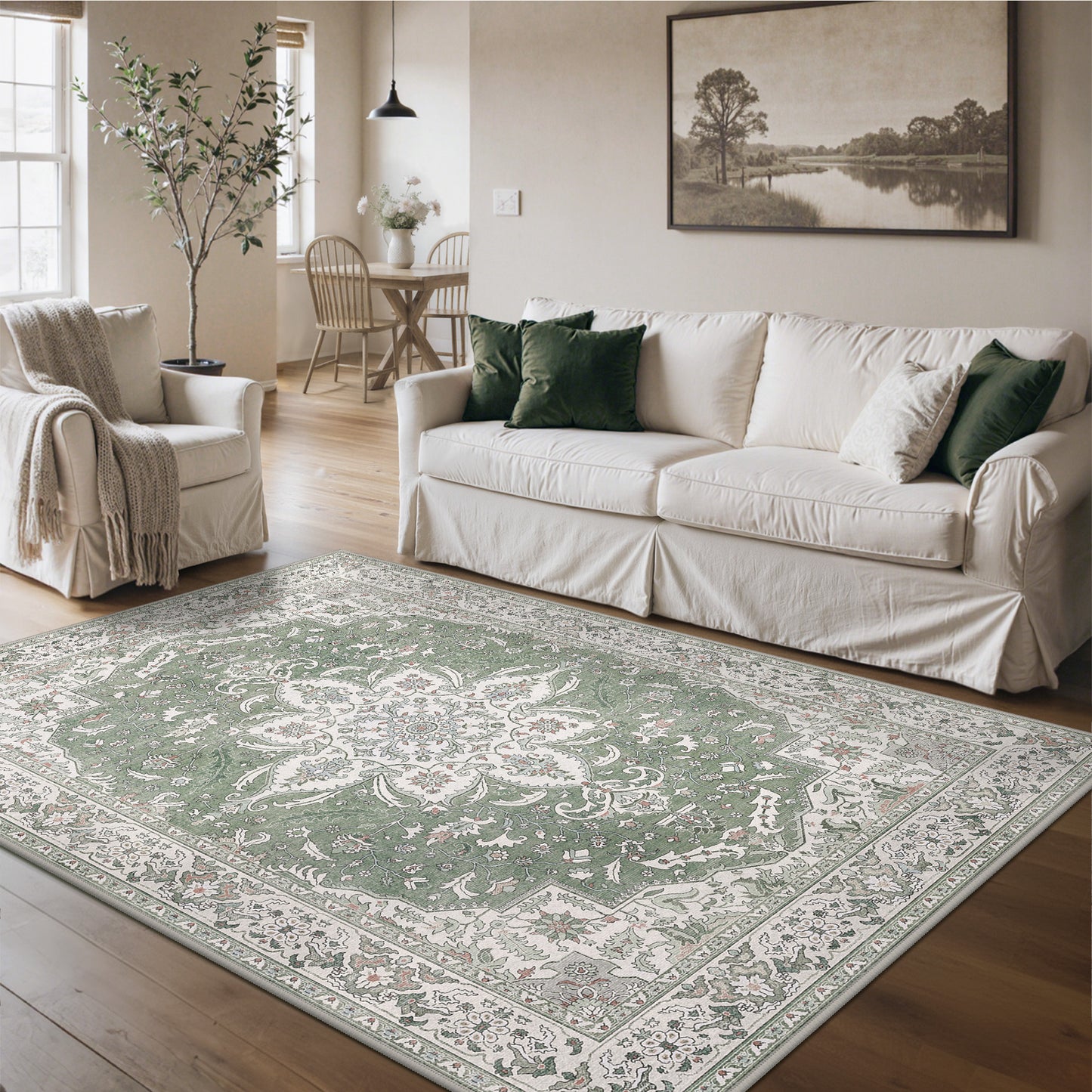 KUETH 8x10 Vintage Area Rugs Machine Washable Rugs for Living Room, Non Slip Flat Pile Rug with Rubber Backing, Boho Rug for Entryway Bedroom Dining Room Home Office