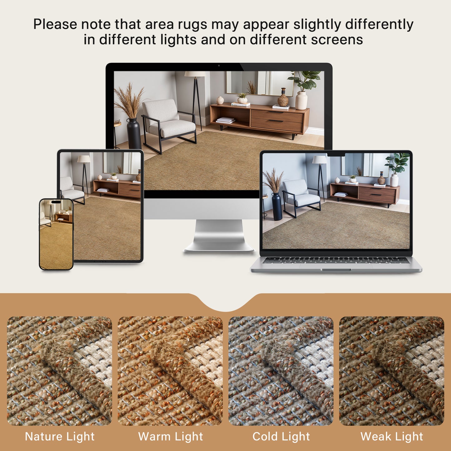 KUETH  Handwoven Natural Fiber Area Rug, Woven Natural Style Rug, Machine Washable Non-Slip for Living Room、 Bedroom and Dining Room.