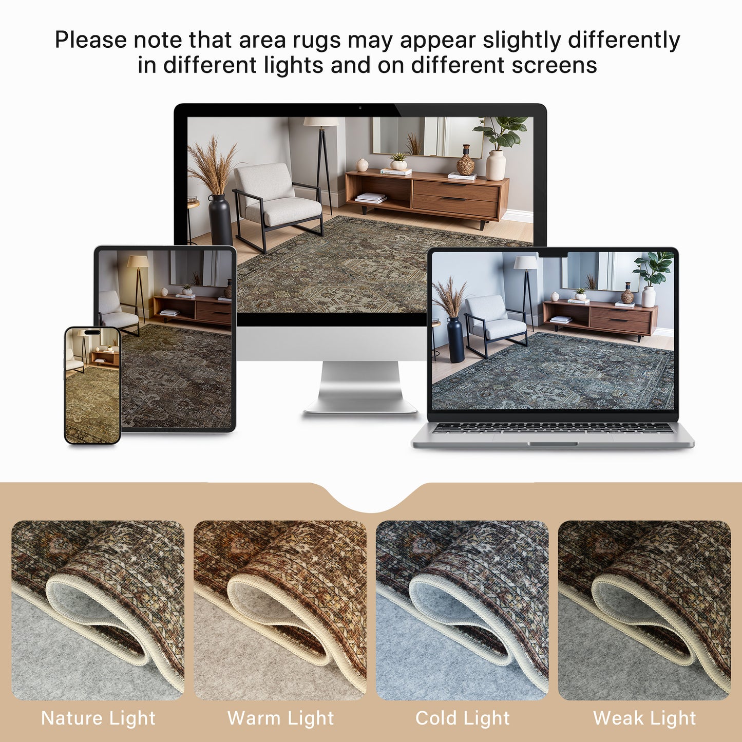 KUETH Modern 8x10 Area Rugs for Living Room, Non Slip Machine Washable Retro Rugs, Low Pile Chenille Print Rug for Bedroom, Dining Room, Home Office