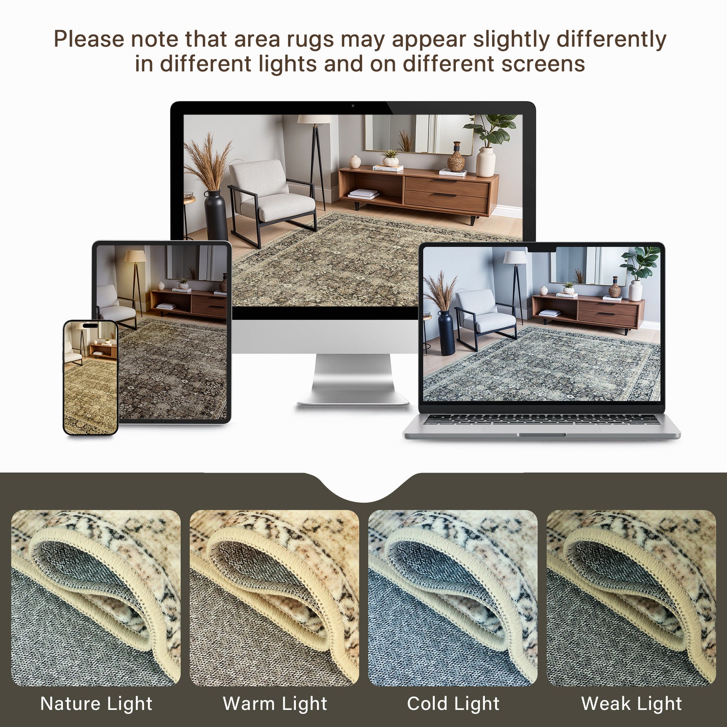 KUETH Modern 8x10 Area Rugs for Living Room, Non Slip Machine Washable Retro Rugs, Low Pile Chenille Print Rug for Bedroom, Dining Room, Home Office