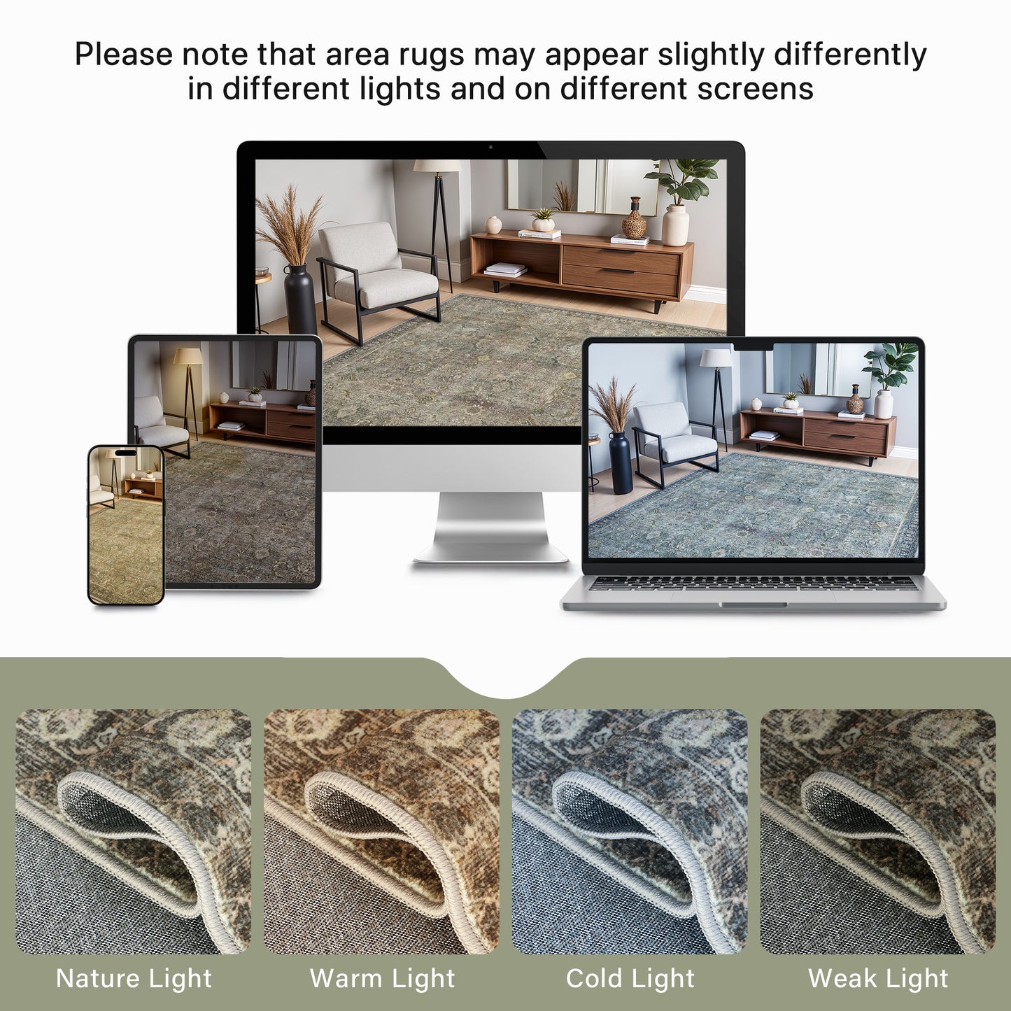 KUETH Modern 8x10 Area Rugs for Living Room, Non Slip Machine Washable Retro Rugs, Low Pile Chenille Print Rug for Bedroom, Dining Room, Home Office