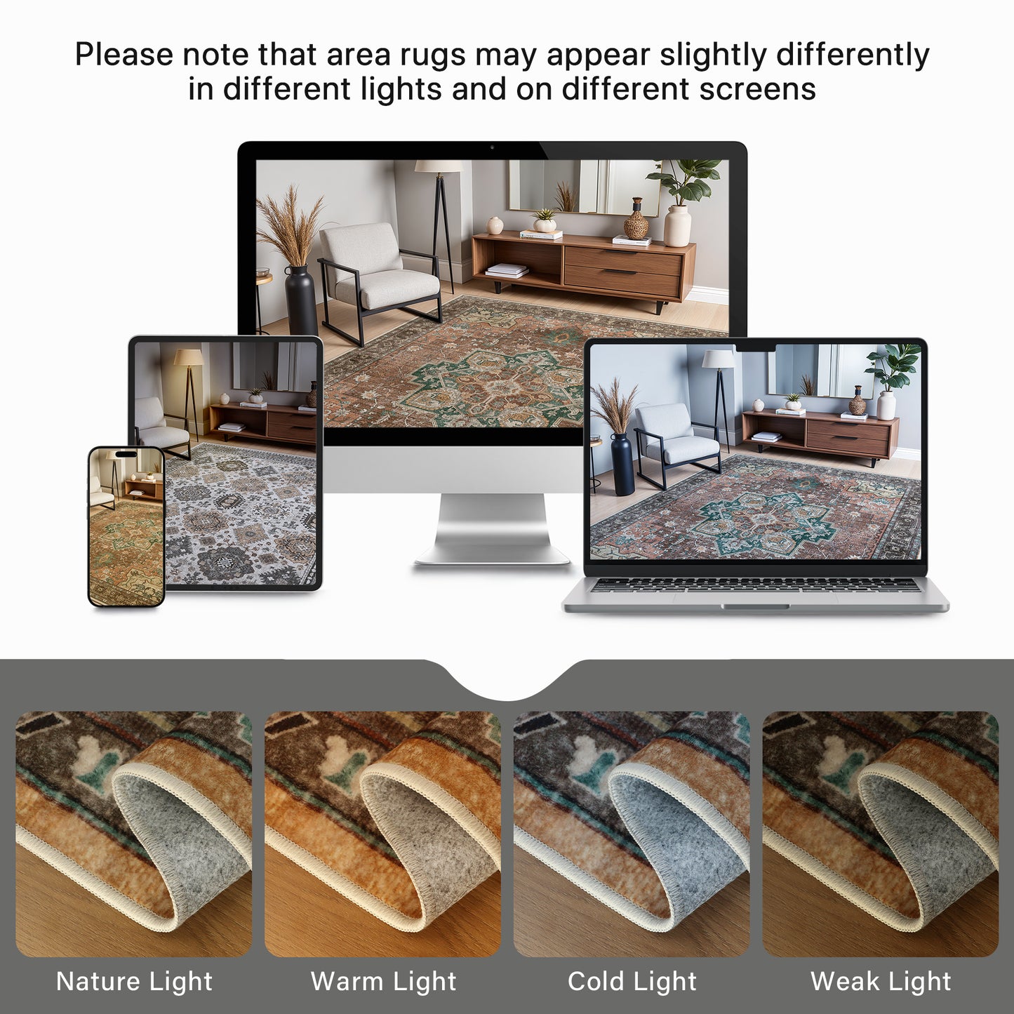 KUETH Modern 8x10 Area Rugs for Living Room, Non Slip Machine Washable Retro Rugs, Low Pile Chenille Print Rug for Bedroom, Dining Room, Home Office