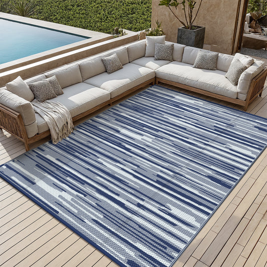 KUETH 5' x 8' Outdoor Waterproof Reversible Rug Camping Mat Abstract Patio Yard Carpet,BLUE&WHITE