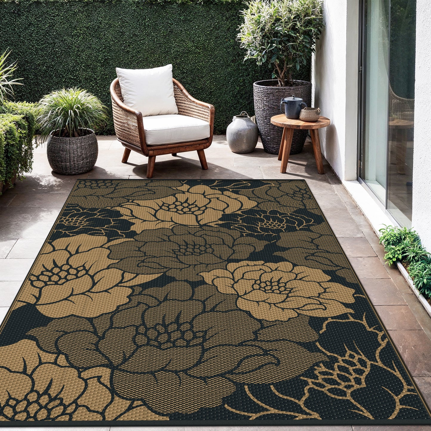 KUETH 6'x 9' Outdoor Rug Plastic Waterproof Outside Foldable Mat UV Resistant Patio RV Deck Carpet,Black Brown