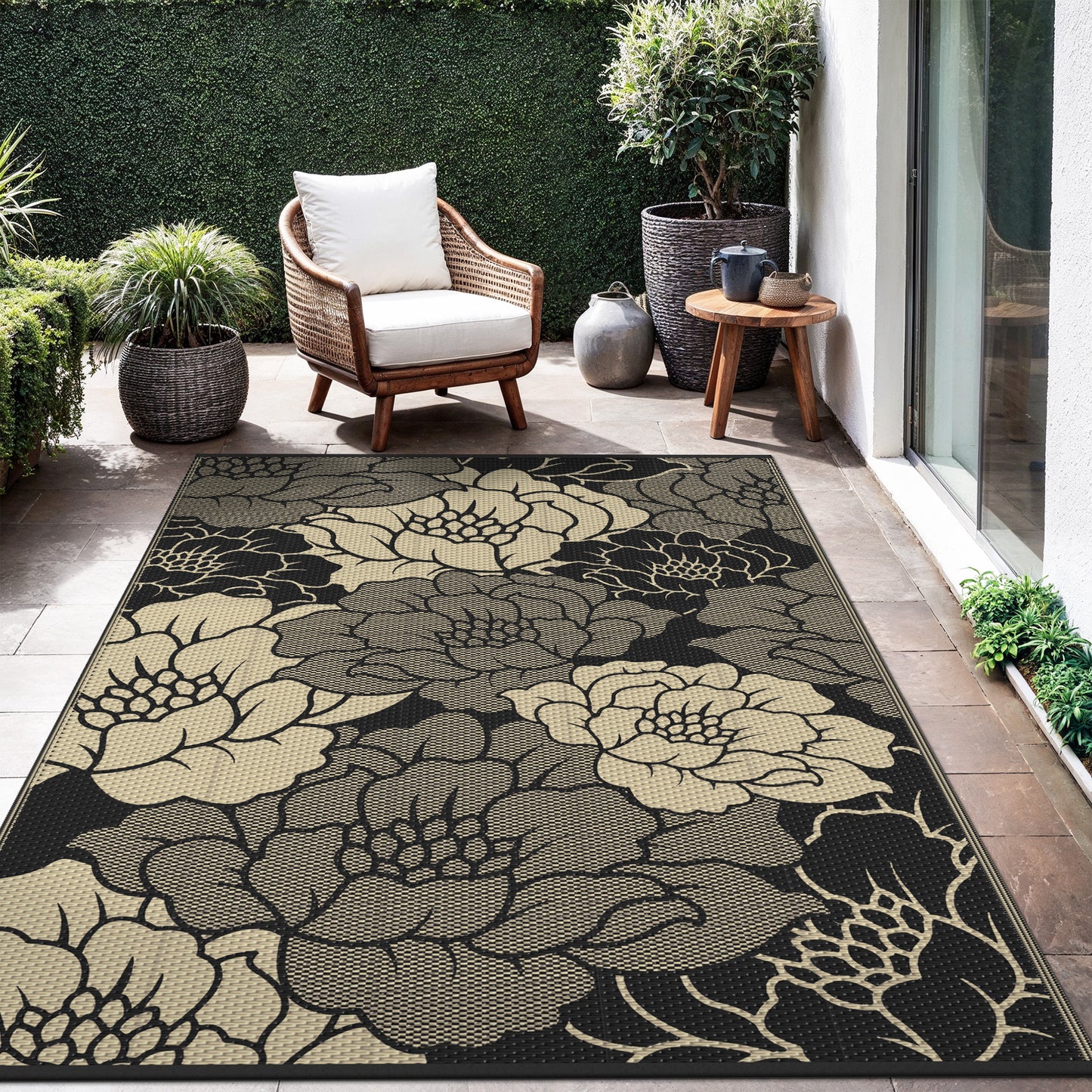 https://www.walmart.com/ip/KUETH-8-x-10-Outdoor-Rug-Plastic-Waterproof-Outside-Foldable-Flower-Mat-UV-Resistant-Patio-RV-Deck-Carpet-BLACK-BEIGE/18246812550