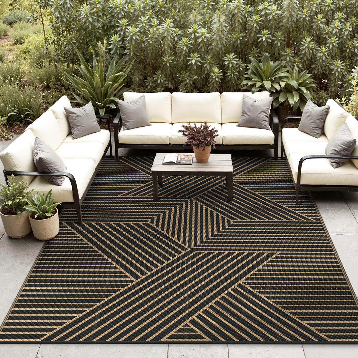 KUETH 5'x 8'Outdoor Plastic Rug Foldable Waterproof UV Resistant Outdoor Patio Geometric RV Deck Rug