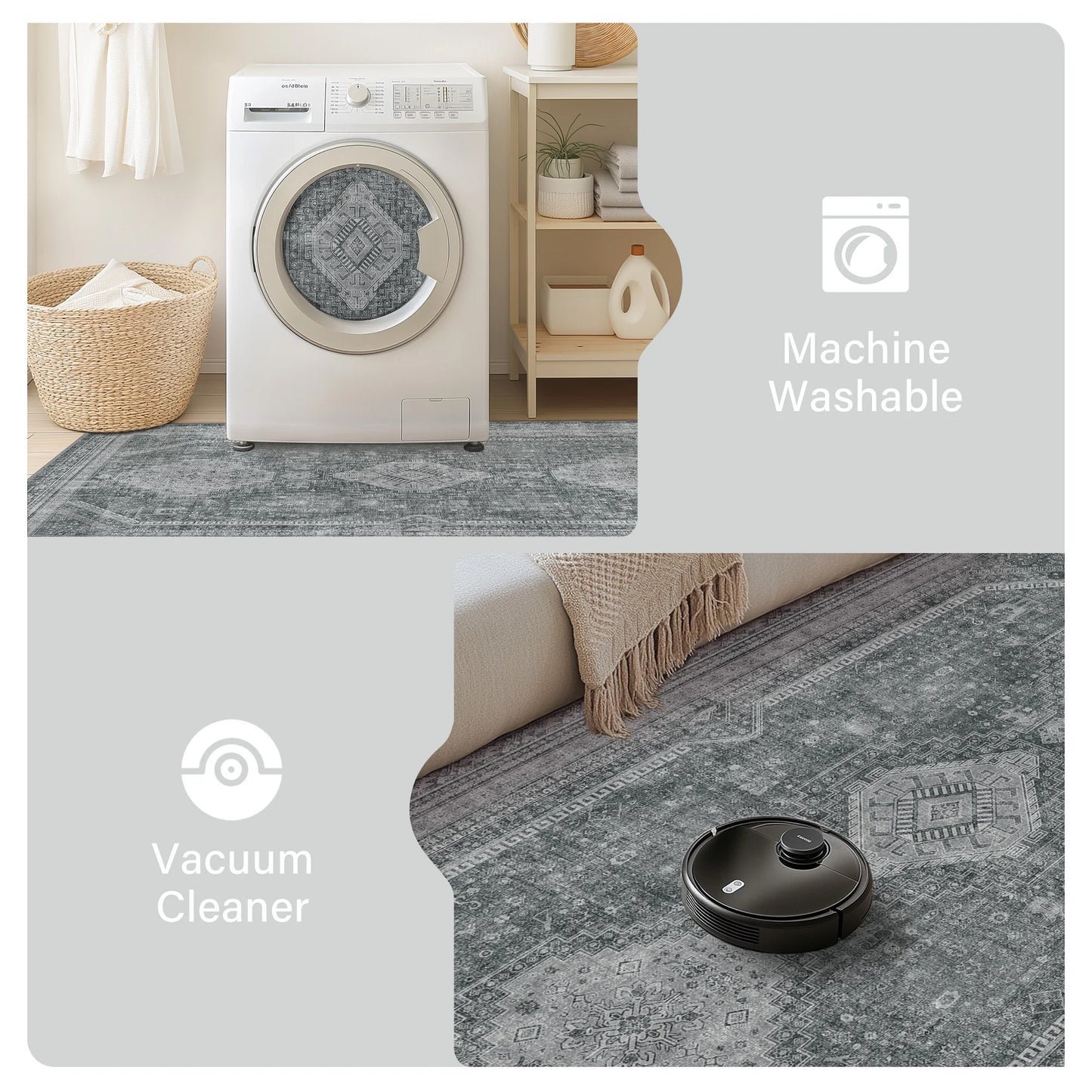 KUETH Area Rug 2'x3' Non-Slip Doormat Low Pile Machine Washable Rug, Chenille Small Door Mat, Suitable for Bedroom, Hallway, Kitchen and Bathroom, Gray