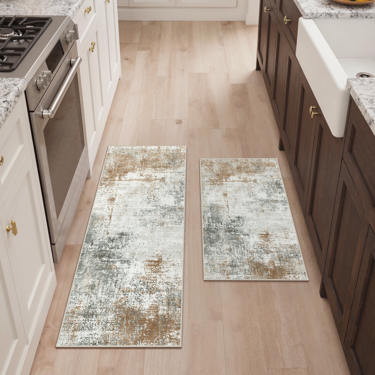 KUETH Kitchen Mats for Floor,Sets of 3 Non Slip Washable Abstract Kitchen Rugs 20"x32"+20"x48"+20"x59", Kitchen Runner Rug with Waterproof for Hallway, Laundry, Bathroon and Bedroom