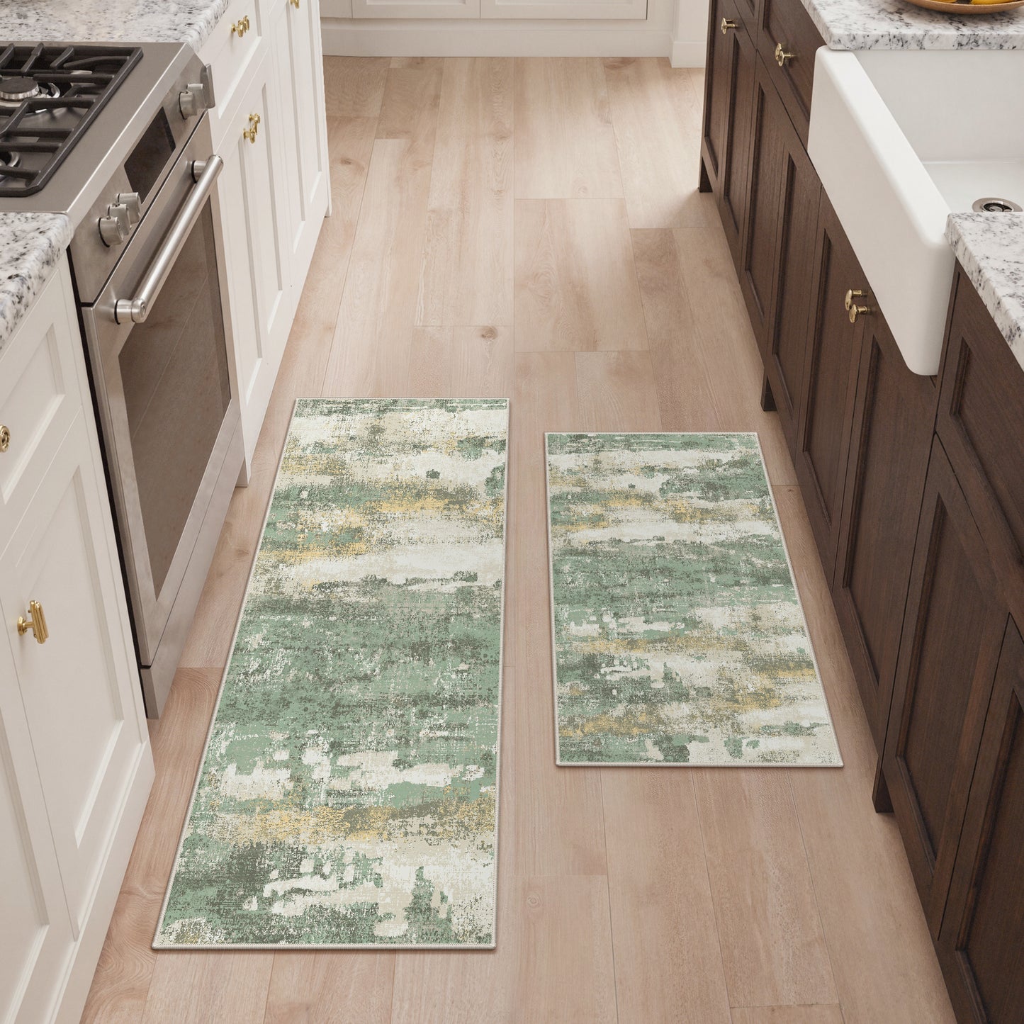 KUETH Kitchen Mats for Floor,Sets of 3 Non Slip Washable Abstract Kitchen Rugs 20"x32"+20"x48"+20"x59", Kitchen Runner Rug with Waterproof for Hallway, Laundry, Bathroon and Bedroom