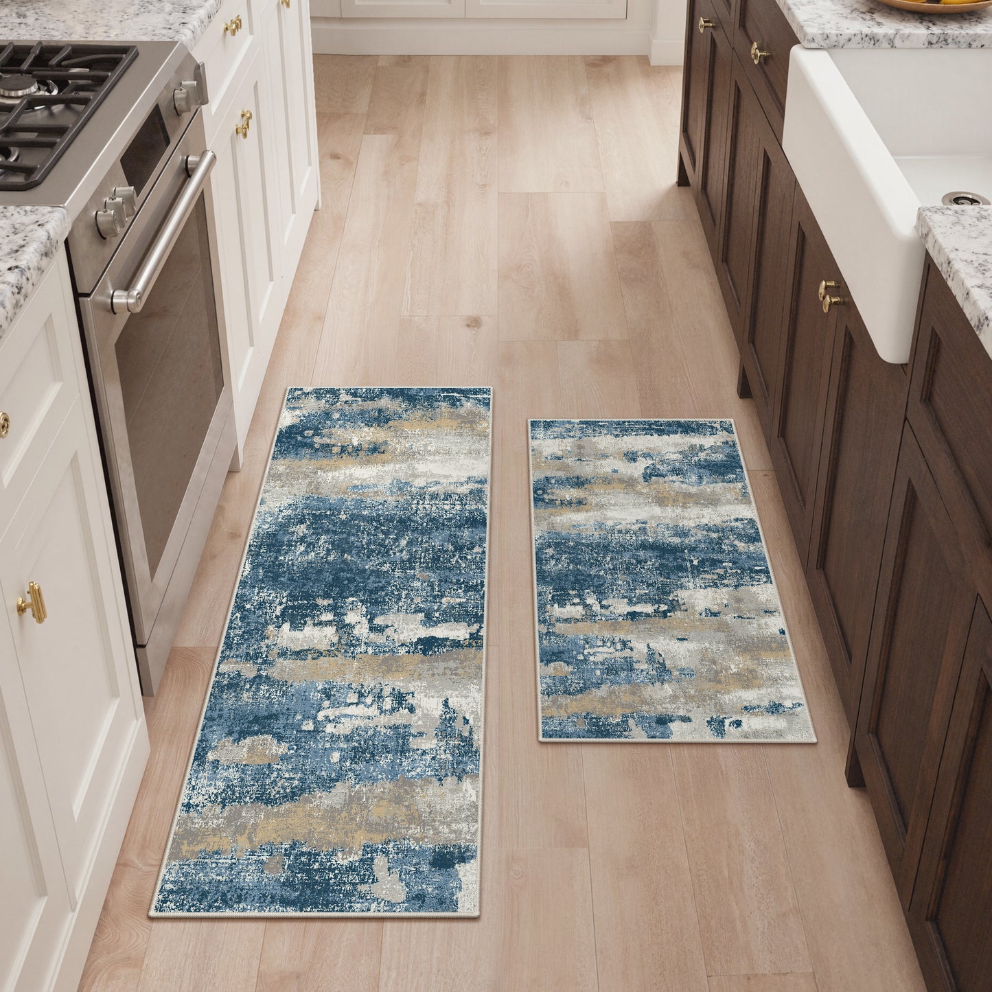KUETH Kitchen Mats for Floor,Sets of 3 Non Slip Washable Abstract Kitchen Rugs 20"x32"+20"x48"+20"x59", Kitchen Runner Rug with Waterproof for Hallway, Laundry, Bathroon and Bedroom