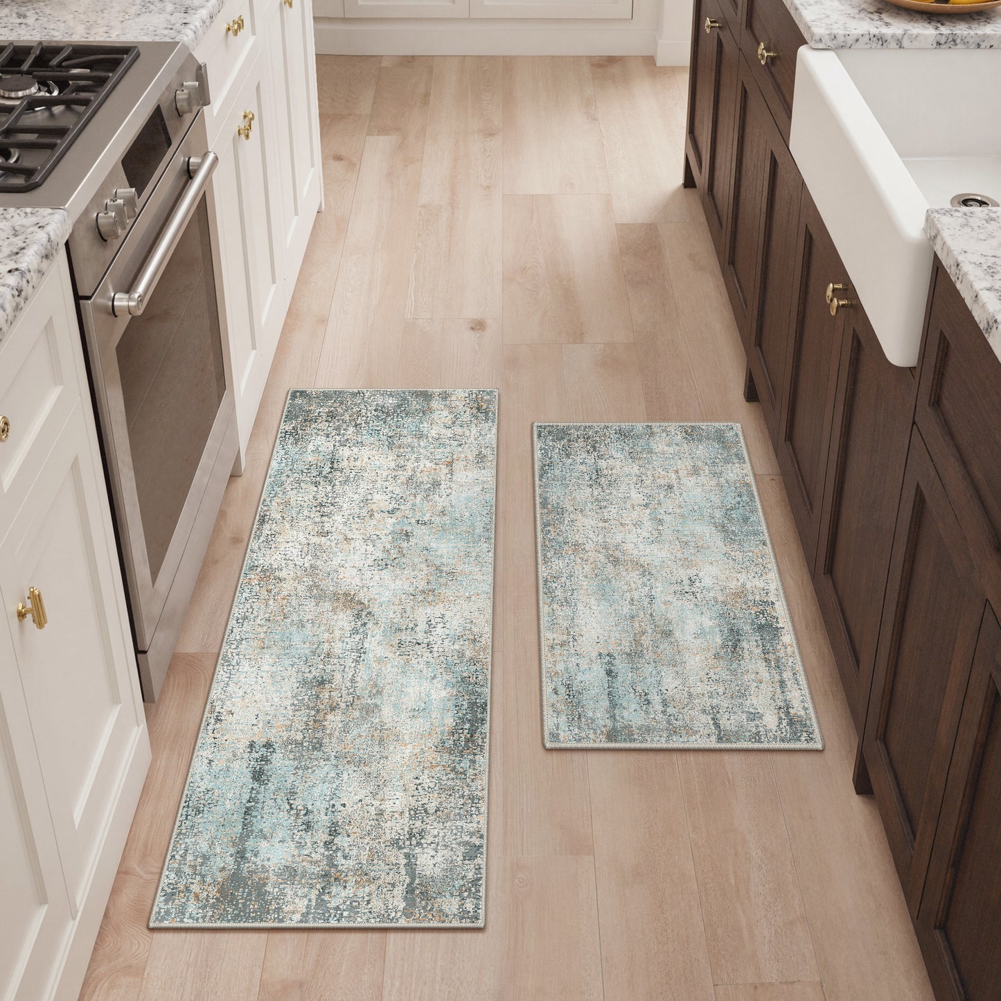 KUETH Kitchen Mats for Floor,Sets of 3 Non Slip Washable Abstract Kitchen Rugs 20"x32"+20"x48"+20"x59", Kitchen Runner Rug with Waterproof for Hallway, Laundry, Bathroon and Bedroom