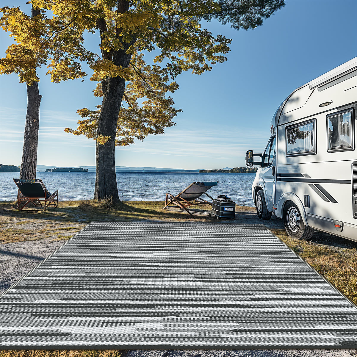 KUETH 5' x 8' Outdoor Waterproof Reversible Rug Camping Mat Abstract Patio Yard Carpet,BLACK&WHITE