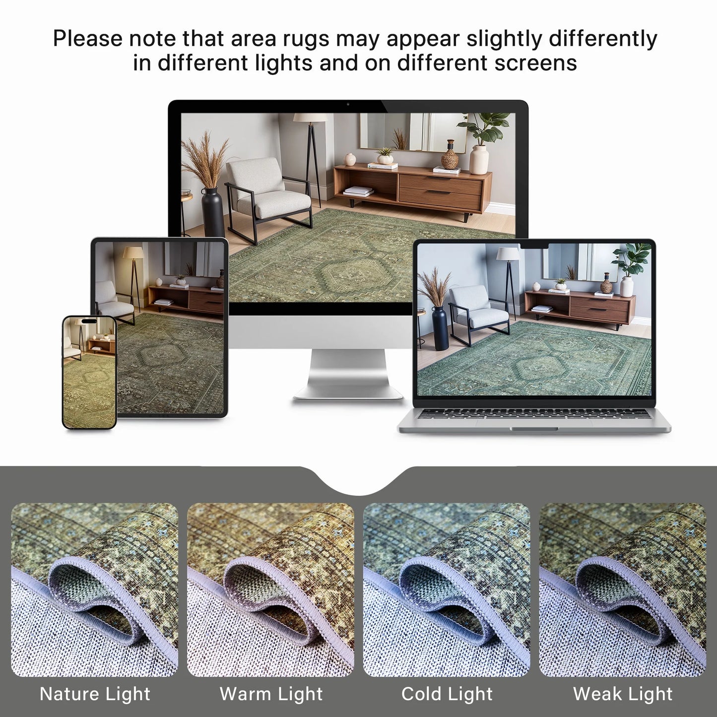 KUETH Area Rugs for Living Room 8x10 Machine Washable Bedroom Rugs Distressed Vintage Print Gray and Green Large Throw Rug Dining Room Aesthetic, Non Slip Carpet with Gripper