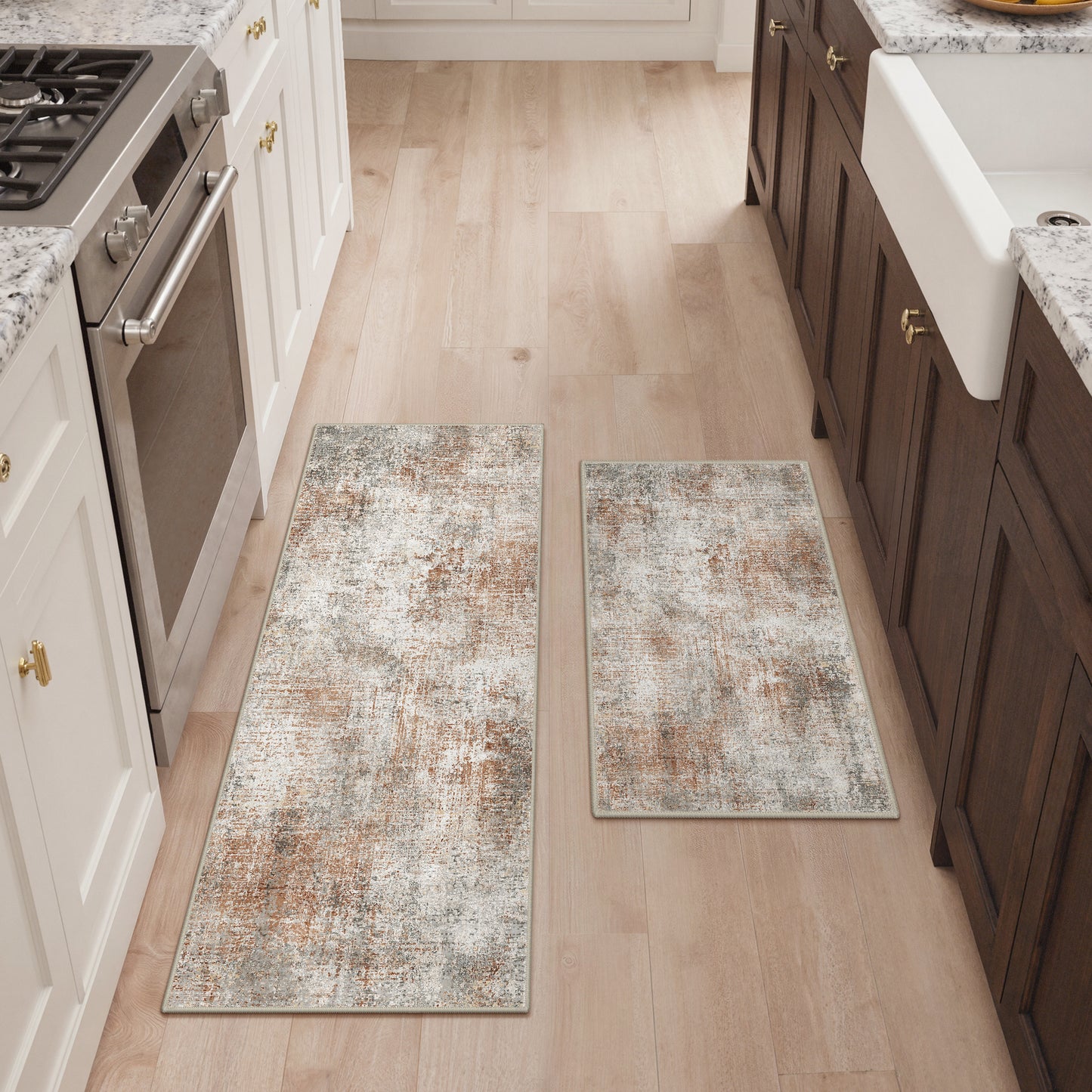 KUETH Kitchen Mats for Floor,Sets of 3 Non Slip Washable Abstract Kitchen Rugs 20"x32"+20"x48"+20"x59", Kitchen Runner Rug with Waterproof for Hallway, Laundry, Bathroon and Bedroom