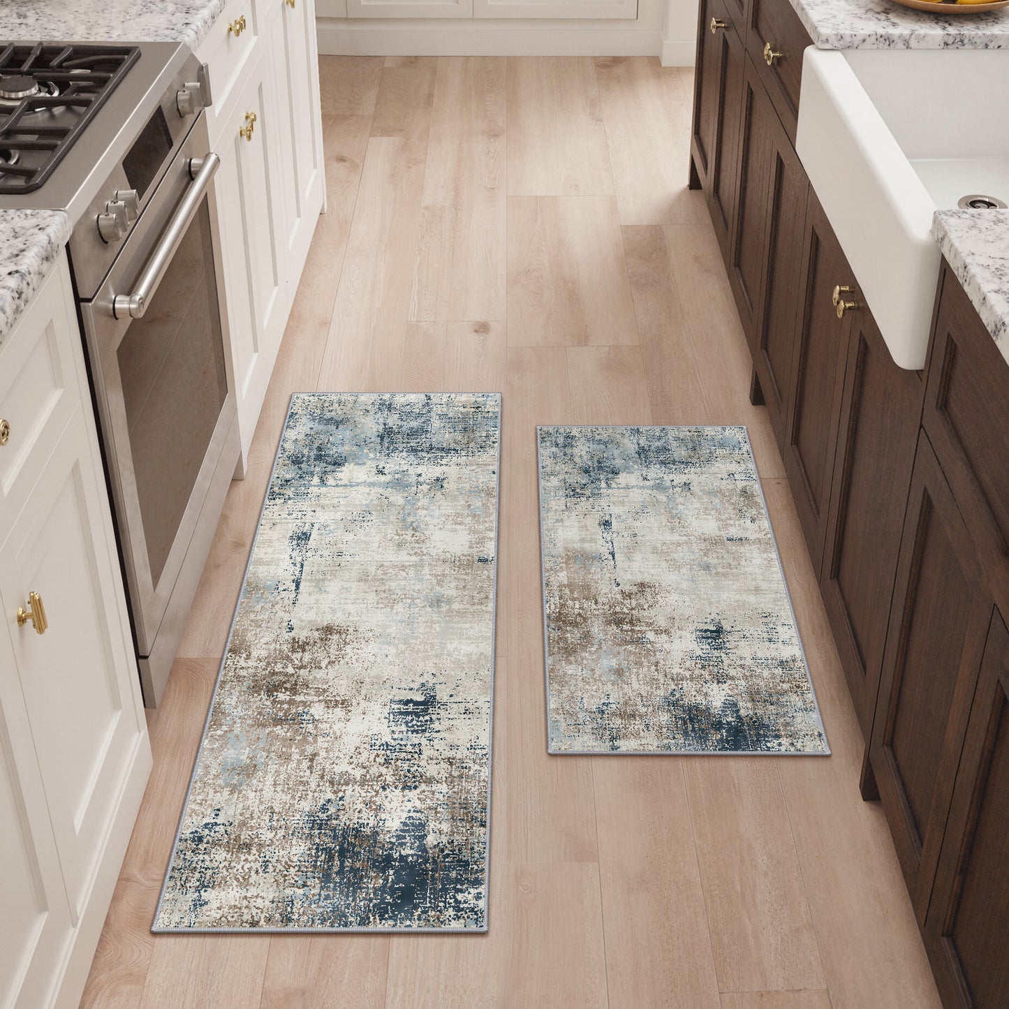 KUETH Kitchen Mats for Floor,Sets of 3 Non Slip Washable Abstract Kitchen Rugs 20"x32"+20"x48"+20"x59", Kitchen Runner Rug with Waterproof for Hallway, Laundry, Bathroon and Bedroom