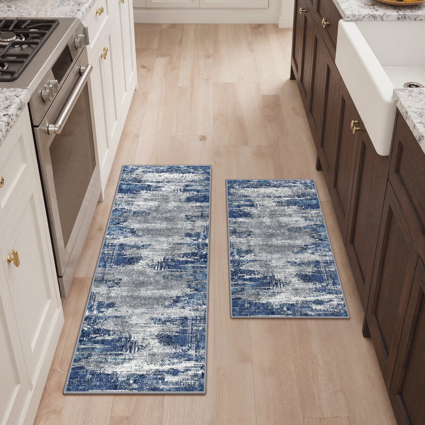 KUETH Kitchen Mats for Floor,Sets of 3 Non Slip Washable Abstract Kitchen Rugs 20"x32"+20"x48"+20"x59", Kitchen Runner Rug with Waterproof for Hallway, Laundry, Bathroon and Bedroom