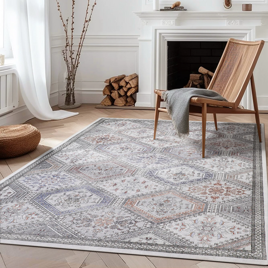 KUETH Area Rug 5x7 Machine Washable Rug, Non Slip Indoor Vogue Area Rugs, Low Pile Soft Large Print Mat for Bedroom Dining Room Home Office and Hall, Gray