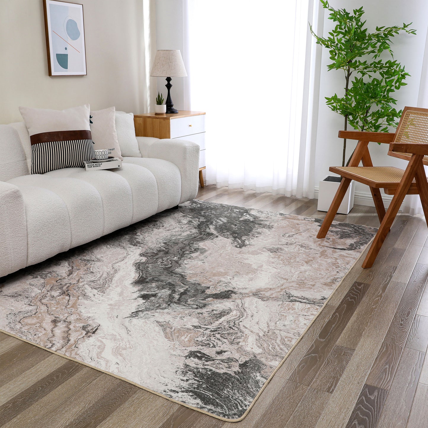 MCOW Area Rugs for Bedroom Abstract Machine Washable Vintage Rugs Distressed Modern Print Throw Rug for Living Room Aesthetic, Non Slip Carpet with Gripper