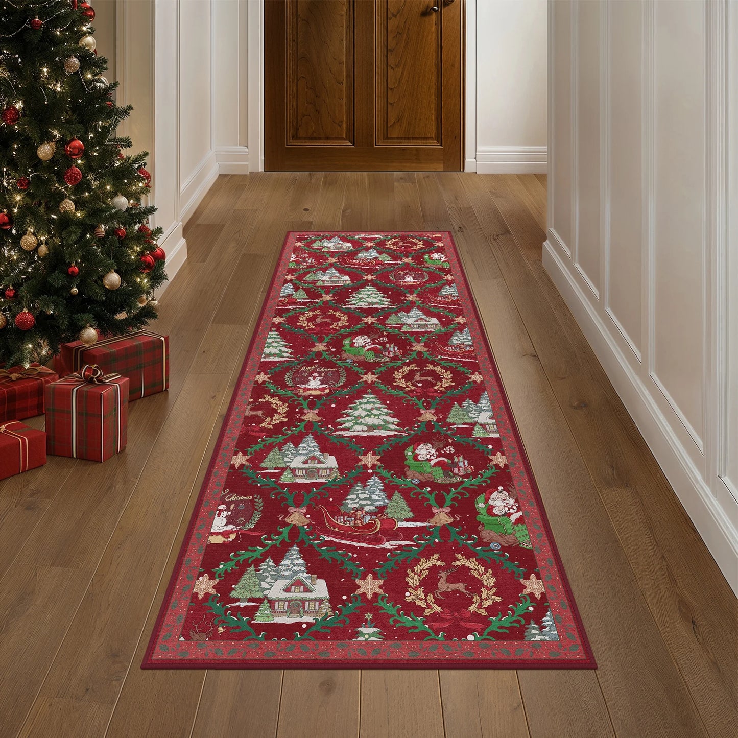 KUETH Christmas Runner Rugs 2x5 Machine Washable Non Slip Red Rugs for Kitchen,doorways and Hallway Decor