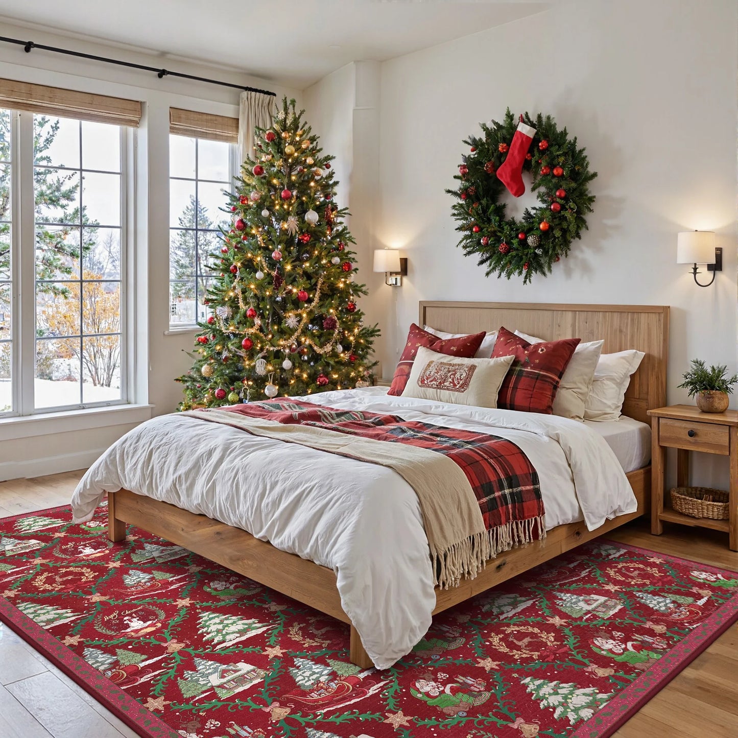 KUETH Christmas Area Rugs 3x5 Machine Washable Non Slip Red Rugs for Living Room Bedroom Home Decor