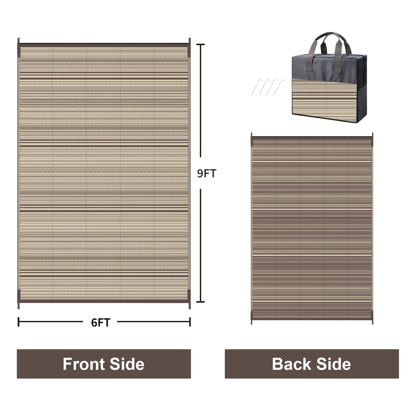 KUETH 6'x 9' Outdoor Waterproof Rug Camping Mat Patio Carpet,COFFEE&BEIGE