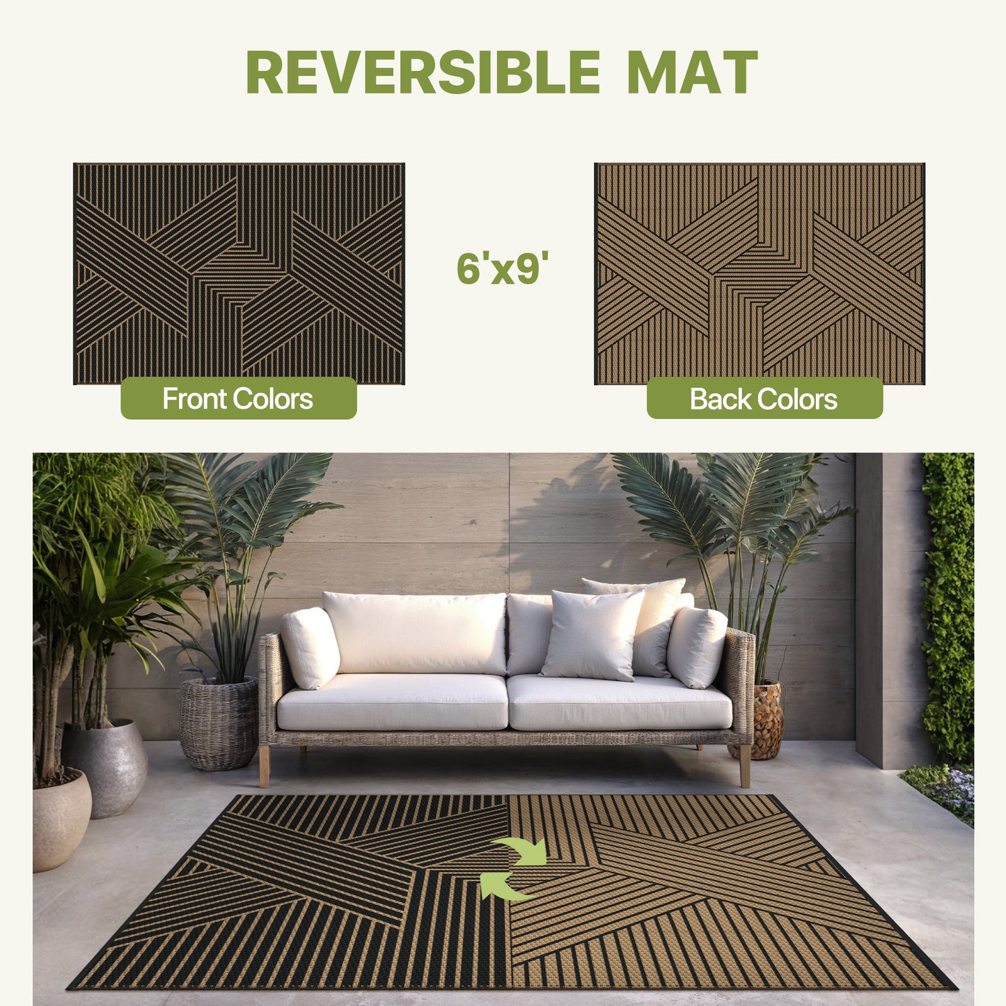 KUETH 6'x 9'Outdoor Plastic Rug Foldable Waterproof UV Resistant Outdoor Patio Geometric RV Deck Rug