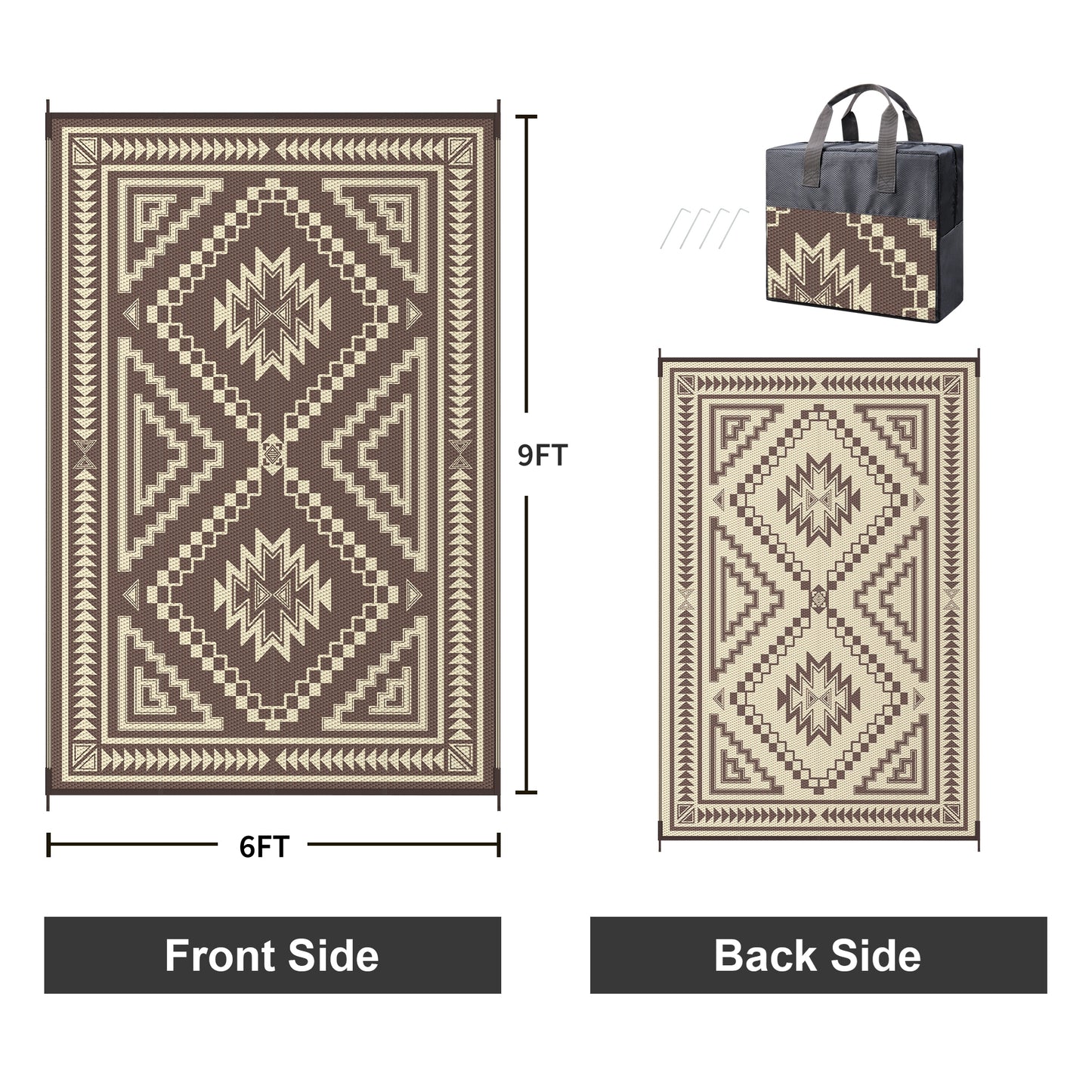 KUETH 6' x 9' Outdoor Waterproof Rug Camping Mat Patio Carpet,COFFEE&BEIGE