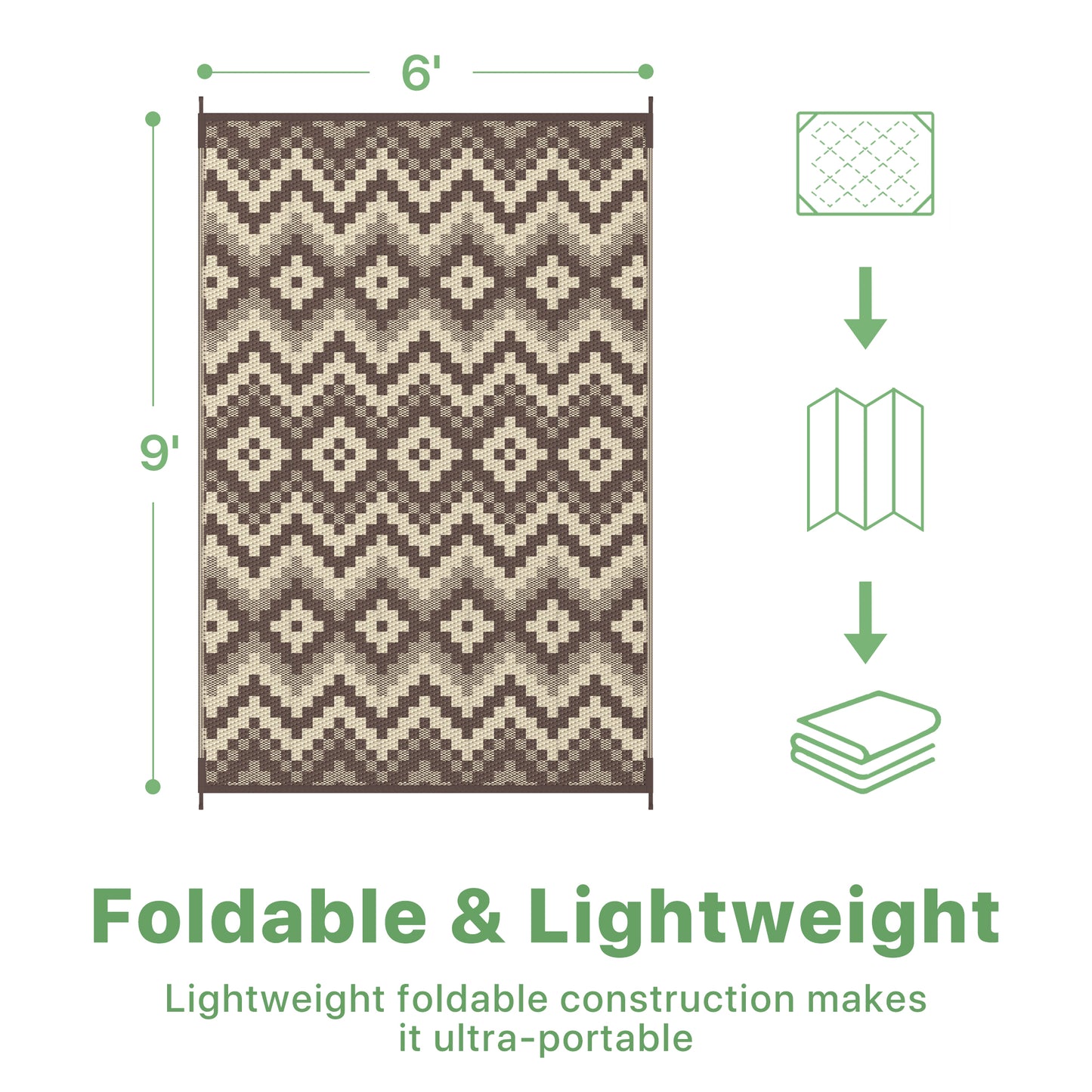 KUETH 6' x 9' Outdoor Patio Rug Camping Mat Boho Geometric Waterproof Plastic Carpet,COFFEE&BEIGE