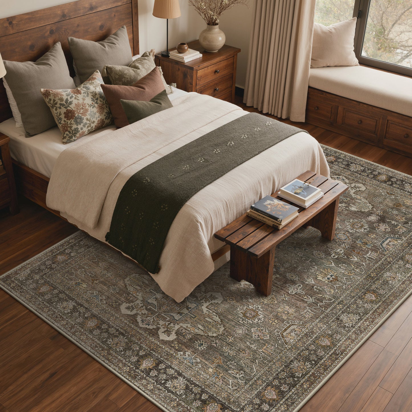 KUETH Modern 8x10 Area Rugs for Living Room, Non Slip Machine Washable Retro Rugs, Low Pile Chenille Print Rug for Bedroom, Dining Room, Home Office