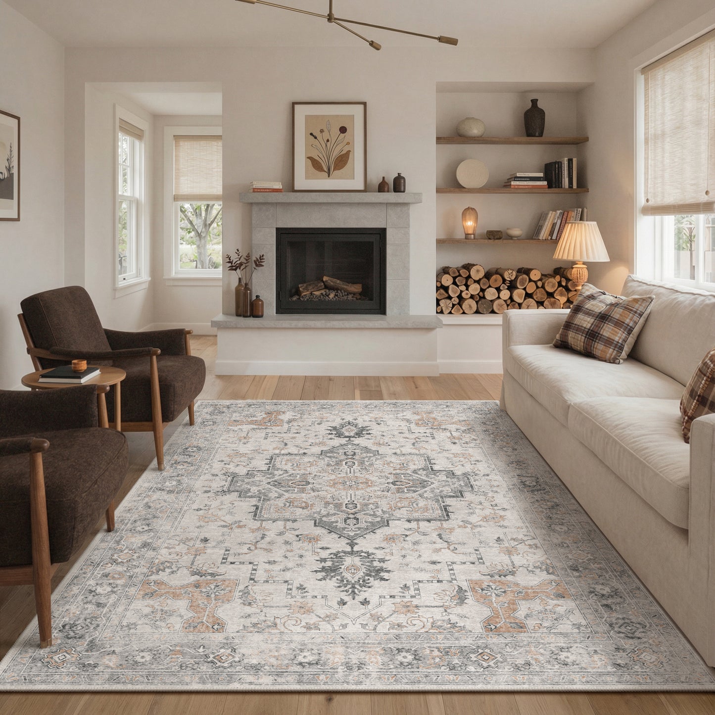 KUETH  Reversible Area Rug with Free Rug Pad, Machine Washable Rug, Dual Pattern Design Rug for Living Room, Bedroom, Entryway, Kitchen, Dining Room
