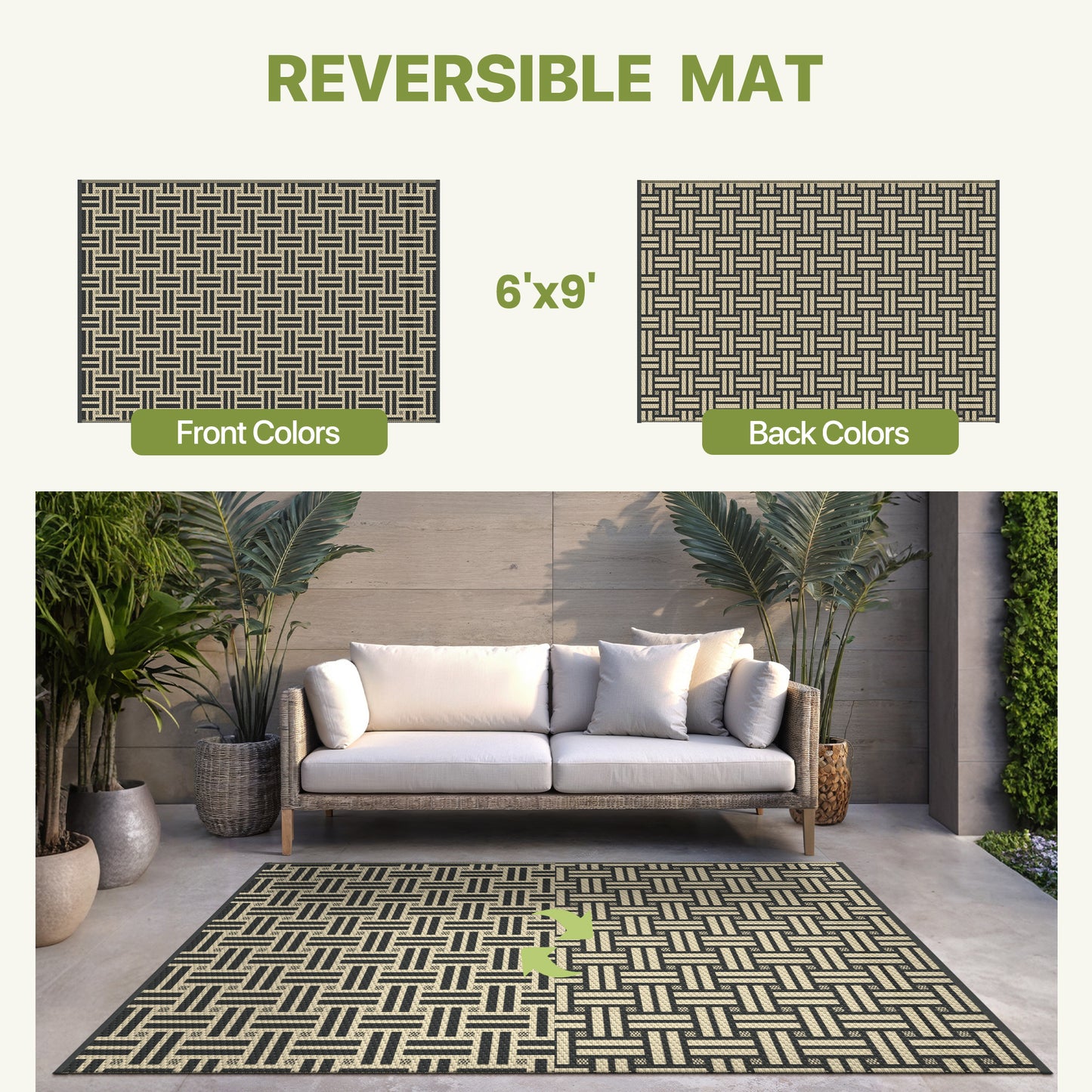 KUETH 6'x 9'Outdoor Plastic Rug Foldable Waterproof UV Resistant Outdoor Patio Geometric RV Deck Rug