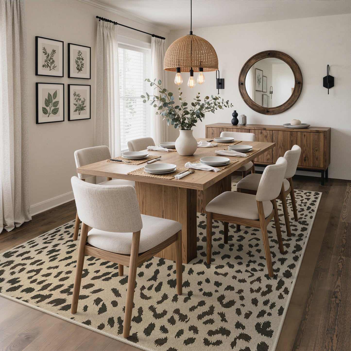 KUETH 5x7 Leopard Area Rugs Machine Washable Rugs for Living Room, Non Slip Flat Pile Rug with Rubber Backing, Modern Rug for Entryway Bedroom Dining Room Home Office