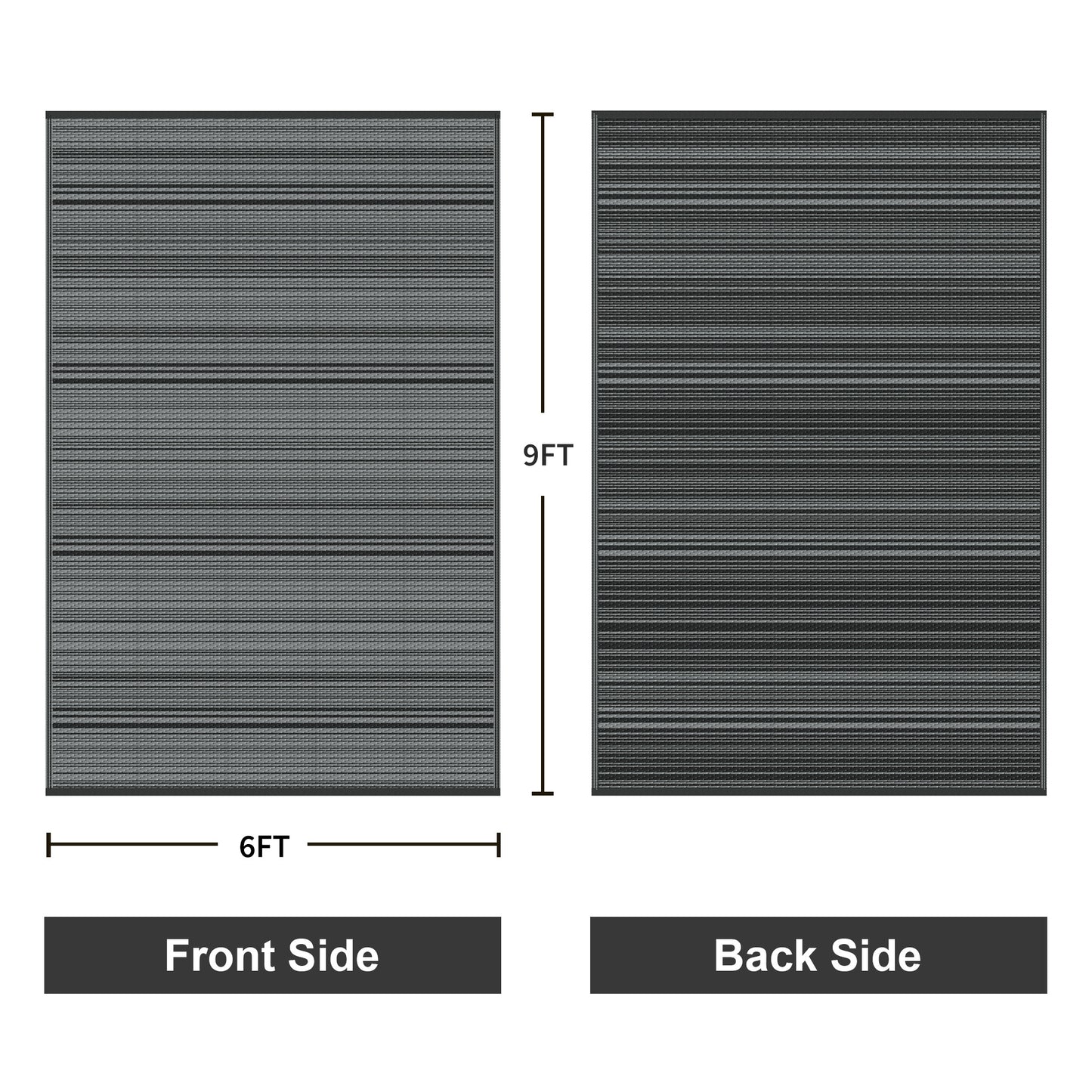 KUETH 6'x 9' Outdoor Waterproof Rug Camping Mat Patio Carpet,Black&Gray