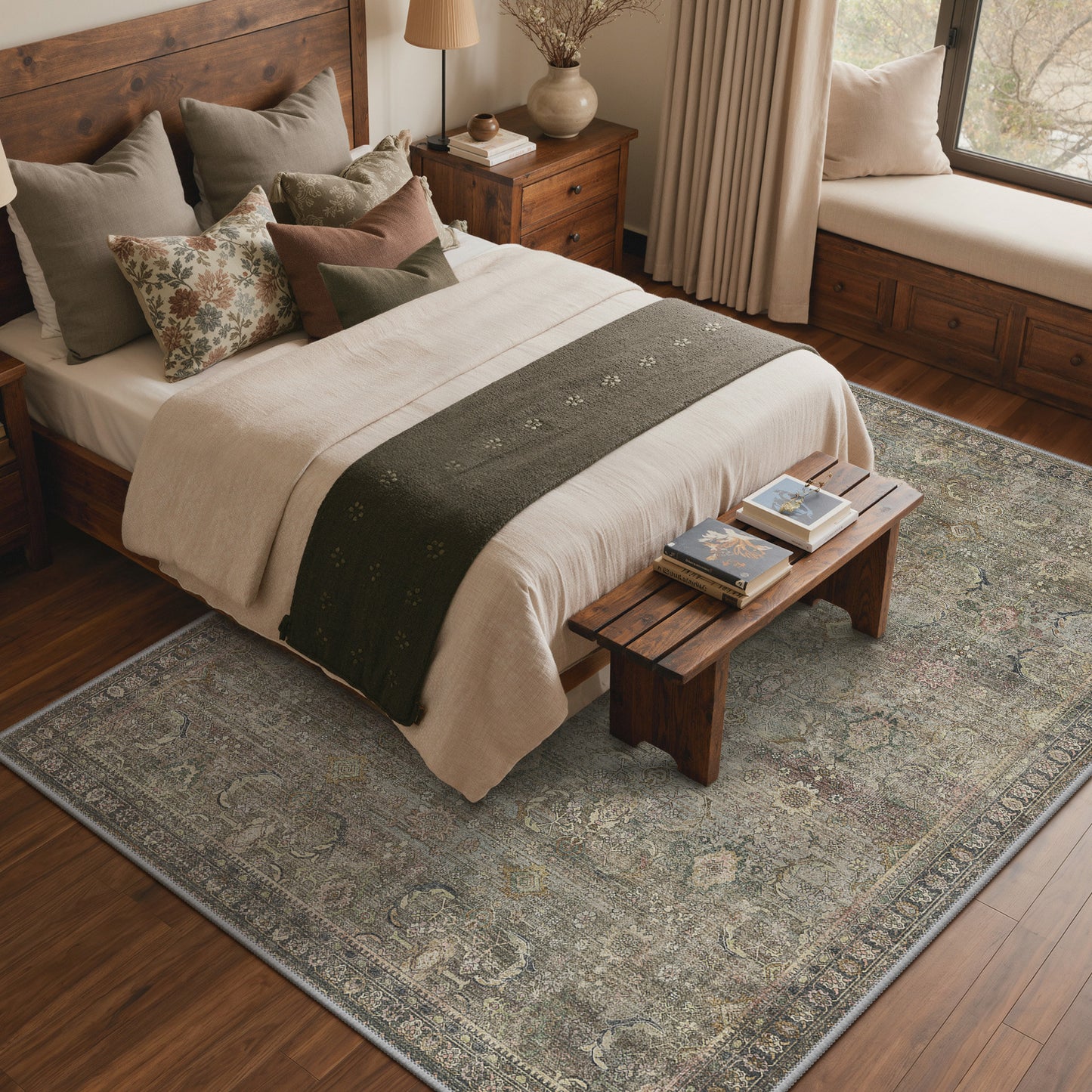 KUETH Modern 8x10 Area Rugs for Living Room, Non Slip Machine Washable Retro Rugs, Low Pile Chenille Print Rug for Bedroom, Dining Room, Home Office