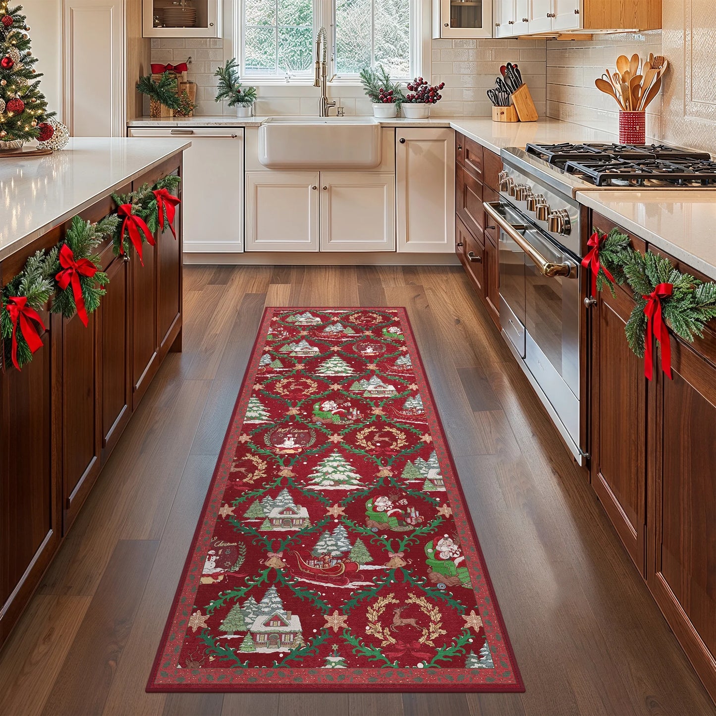 KUETH Christmas Runner Rugs 2x5 Machine Washable Non Slip Red Rugs for Kitchen,doorways and Hallway Decor